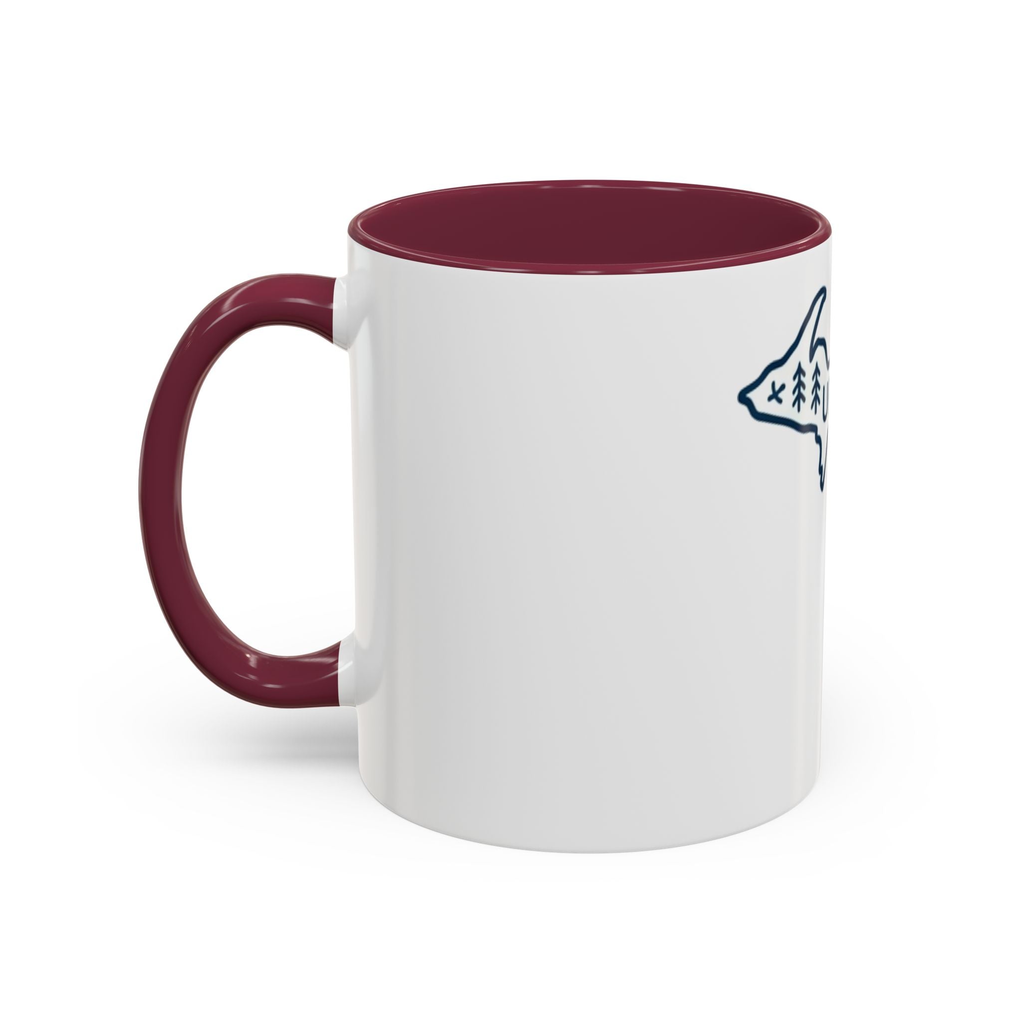 Michigan Outline Mug with UP & Outdoor Icons – Great Lakes State Coffee Cup (11oz/15oz)