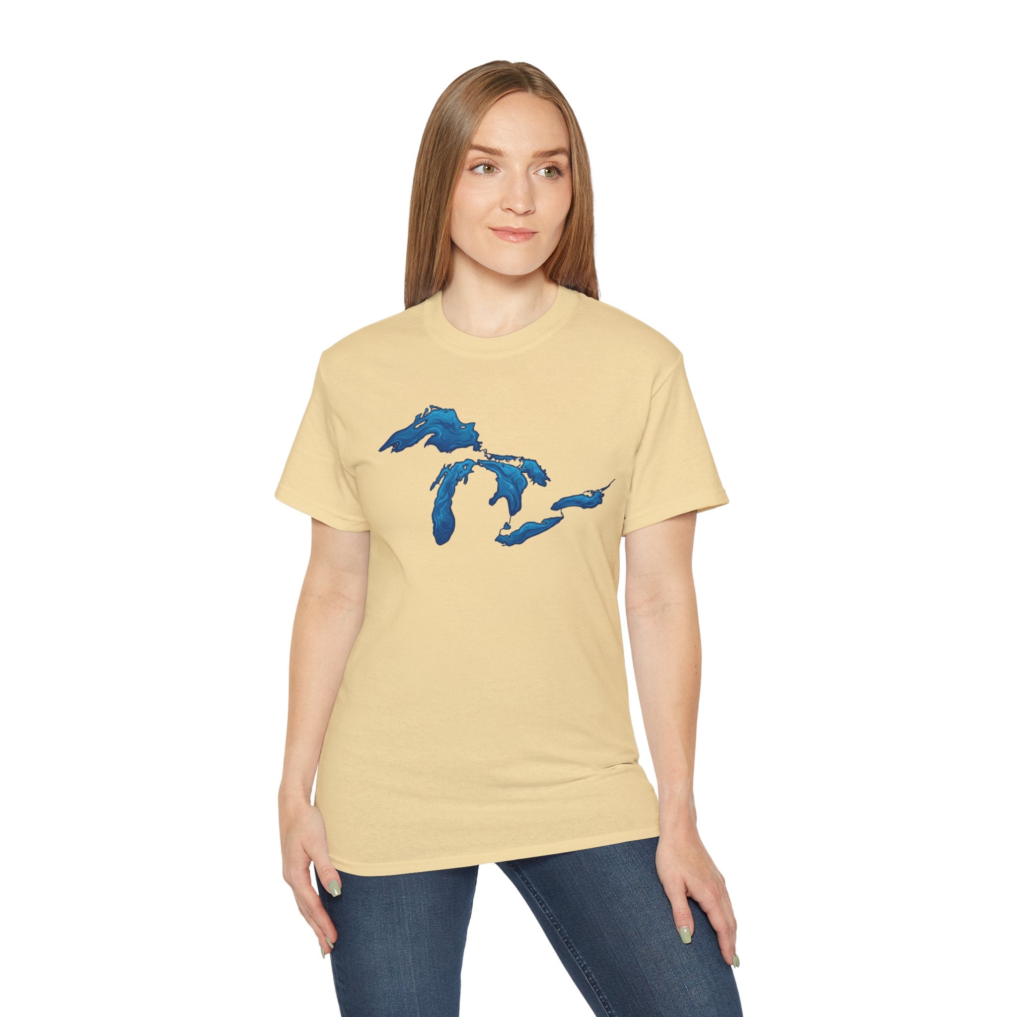 Great Lakes Map T-Shirt — Stylized Blue Lakes Tee
