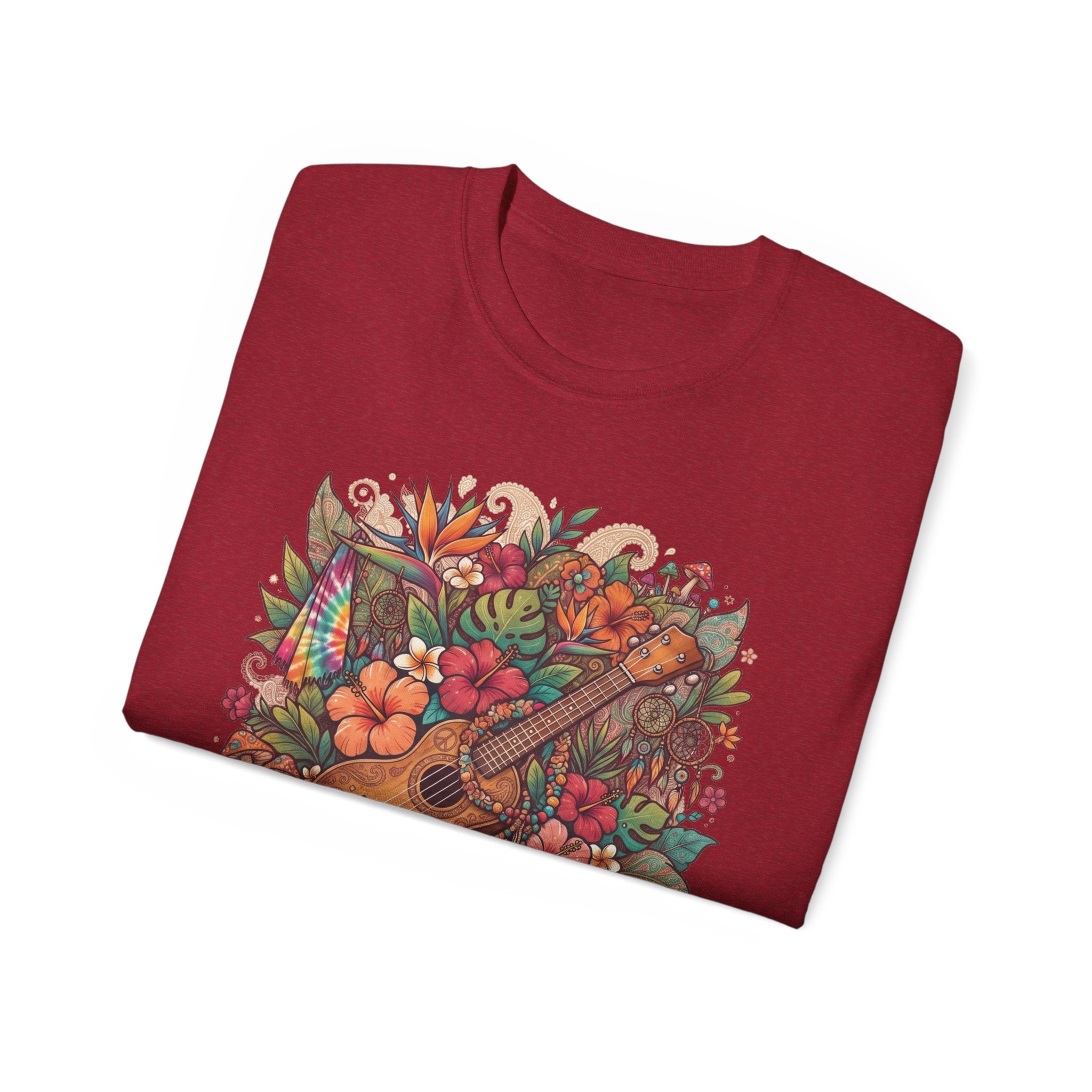 Floral Ukulele T-Shirt — Tropical Guitar & Hibiscus Flower Tee