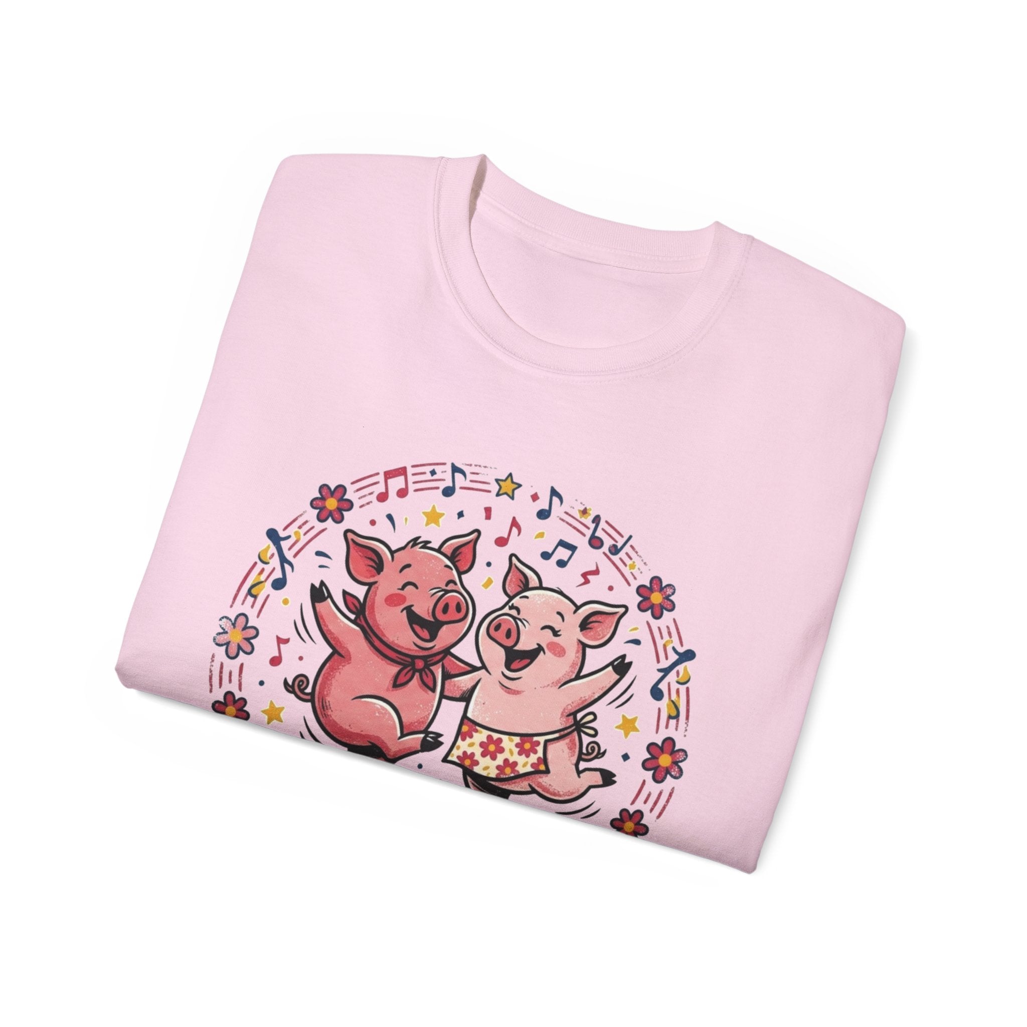 Hog Wild Dance Party Tee — Cute Dancing Pigs Graphic T-Shirt