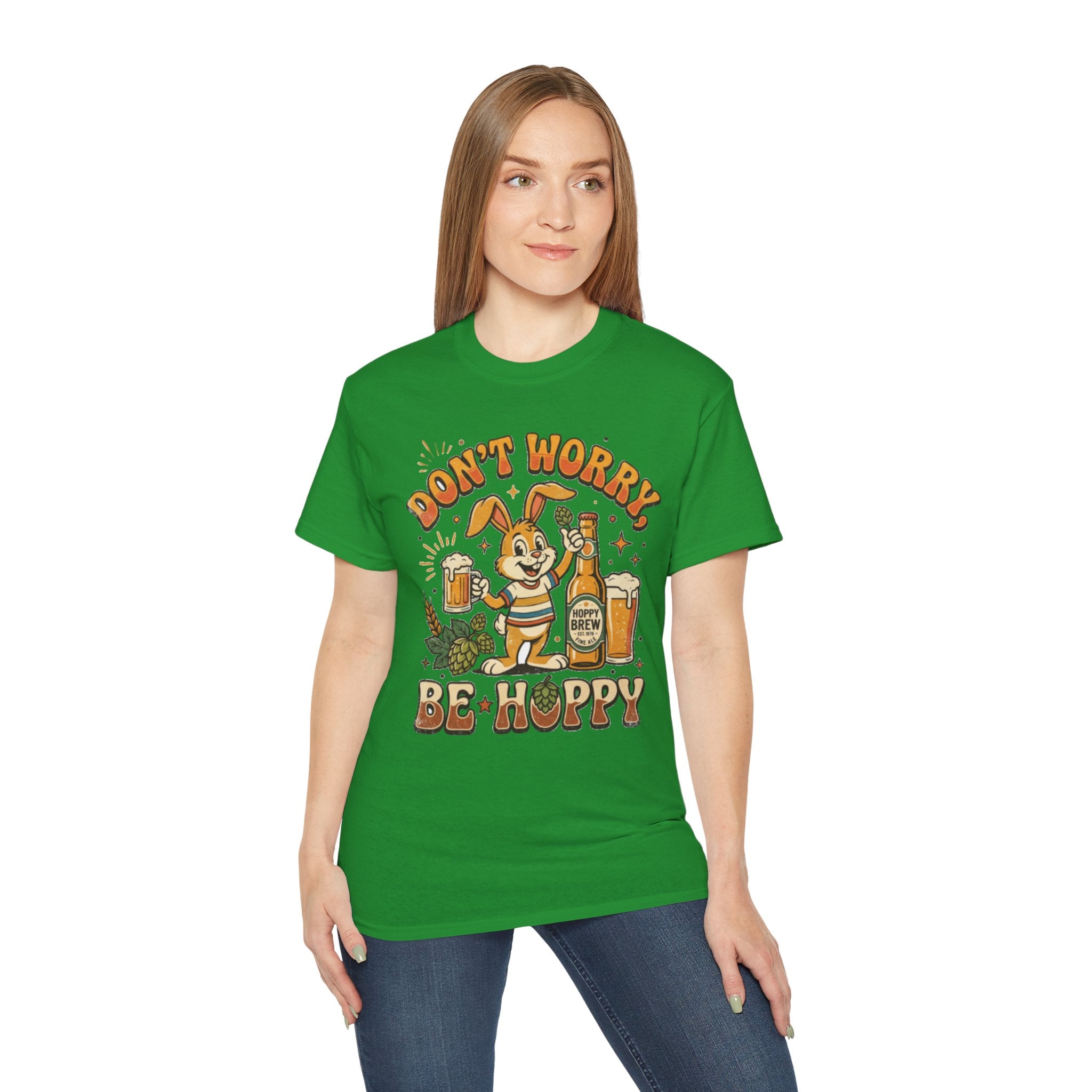 Be Hoppy Beer Bunny T-Shirt — Don’t Worry Be Hoppy Easter Brewery Tee