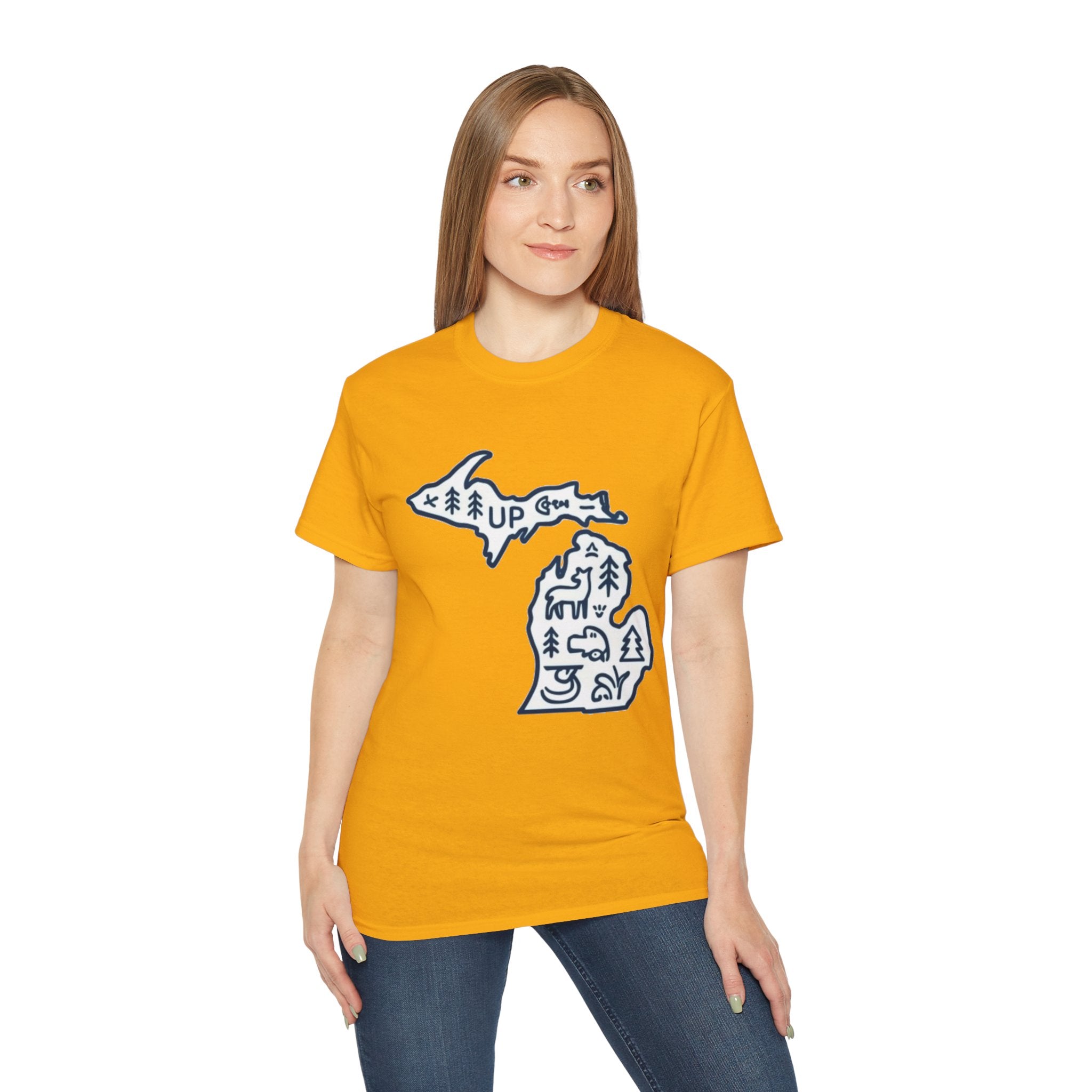 Michigan Outdoor Map T-Shirt — UP & Lower Peninsula Nature Design