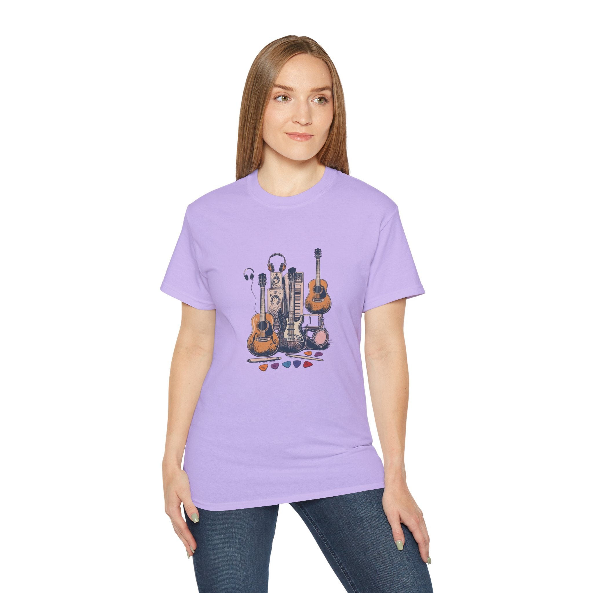 Acoustic Instrument Tee — Guitar, Ukulele & Headphones Graphic T-Shirt