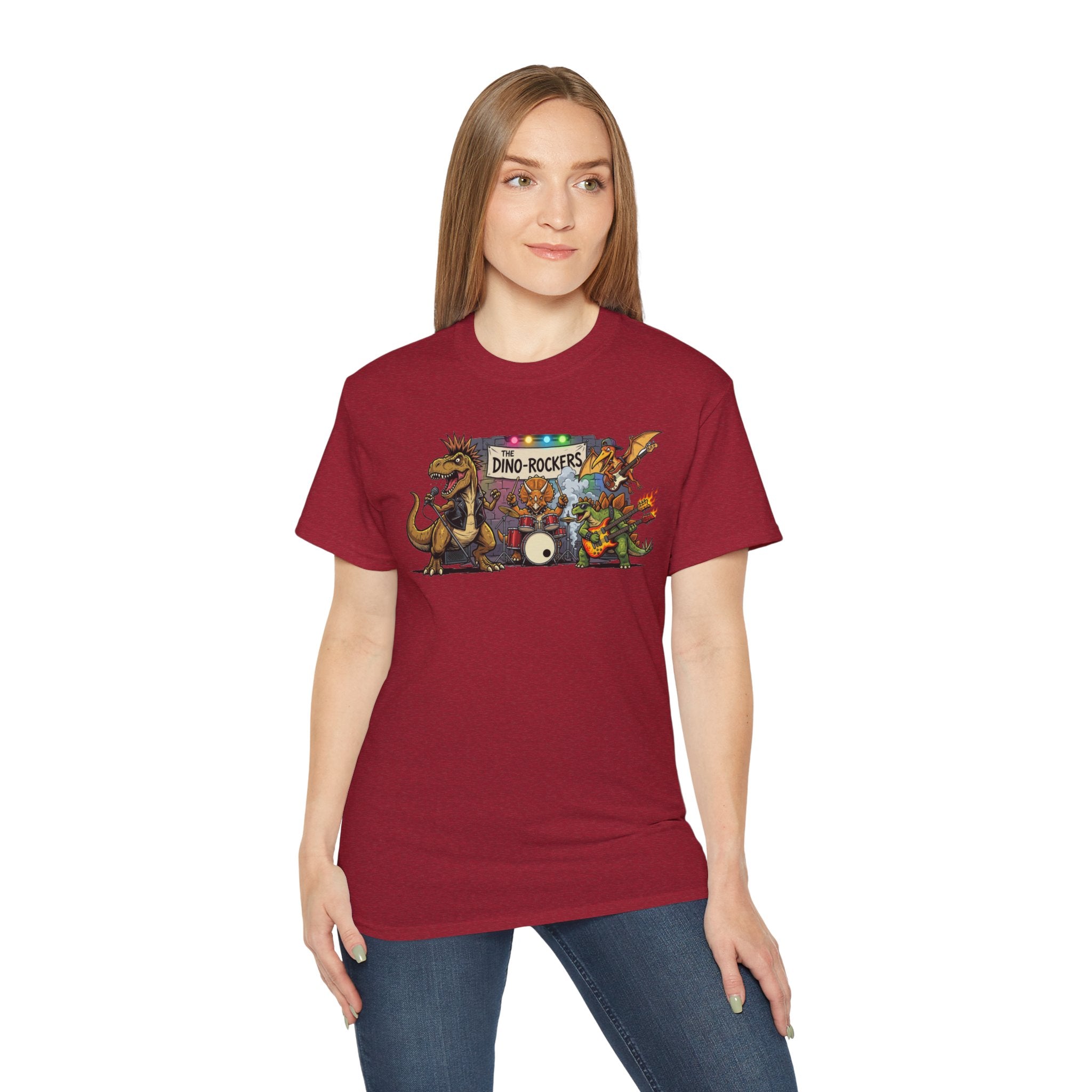 Dino Rockers T-Shirt – Retro Dinosaur Band Graphic Tee