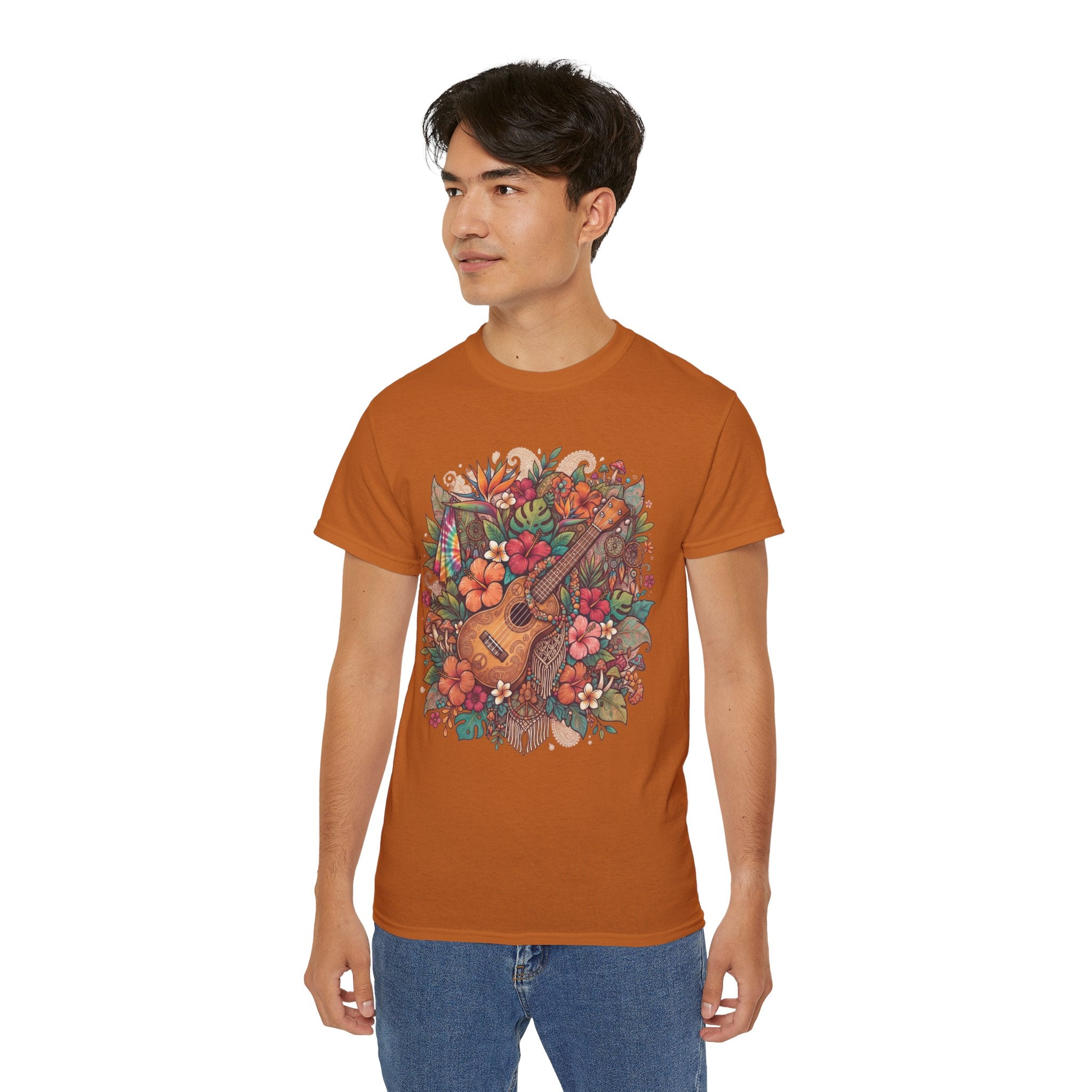 Floral Ukulele T-Shirt — Tropical Guitar & Hibiscus Flower Tee