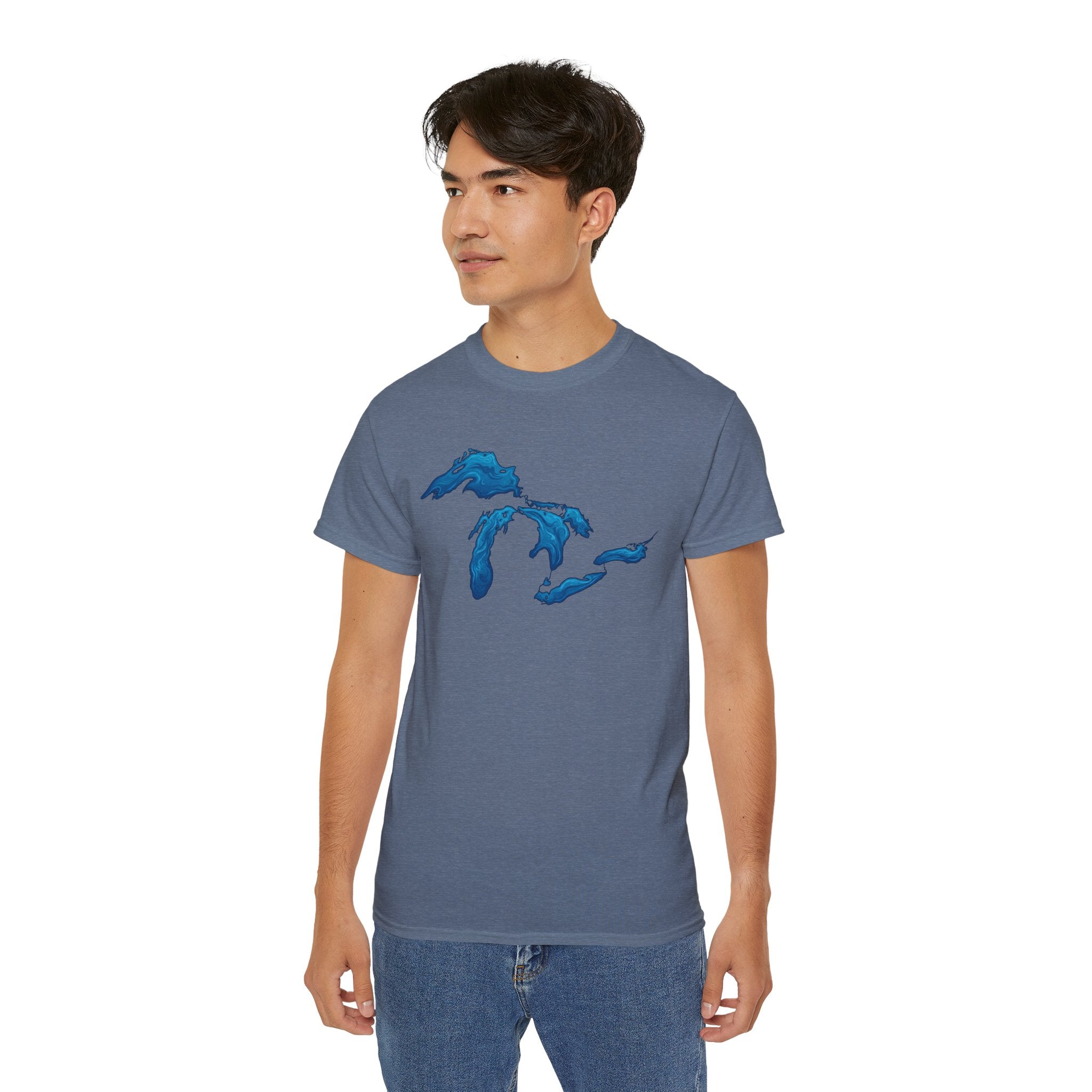 Great Lakes Map T-Shirt — Stylized Blue Lakes Tee