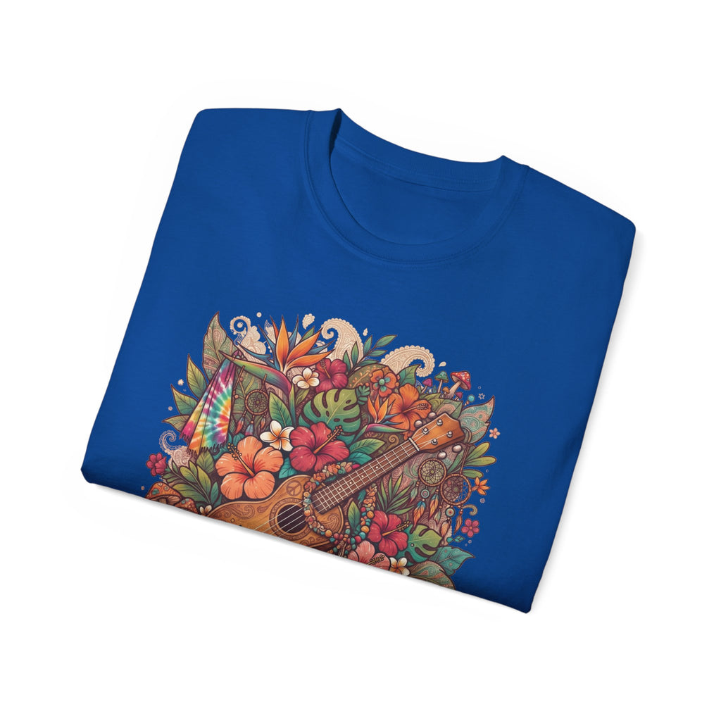 Floral Ukulele T-Shirt — Tropical Guitar & Hibiscus Flower Tee