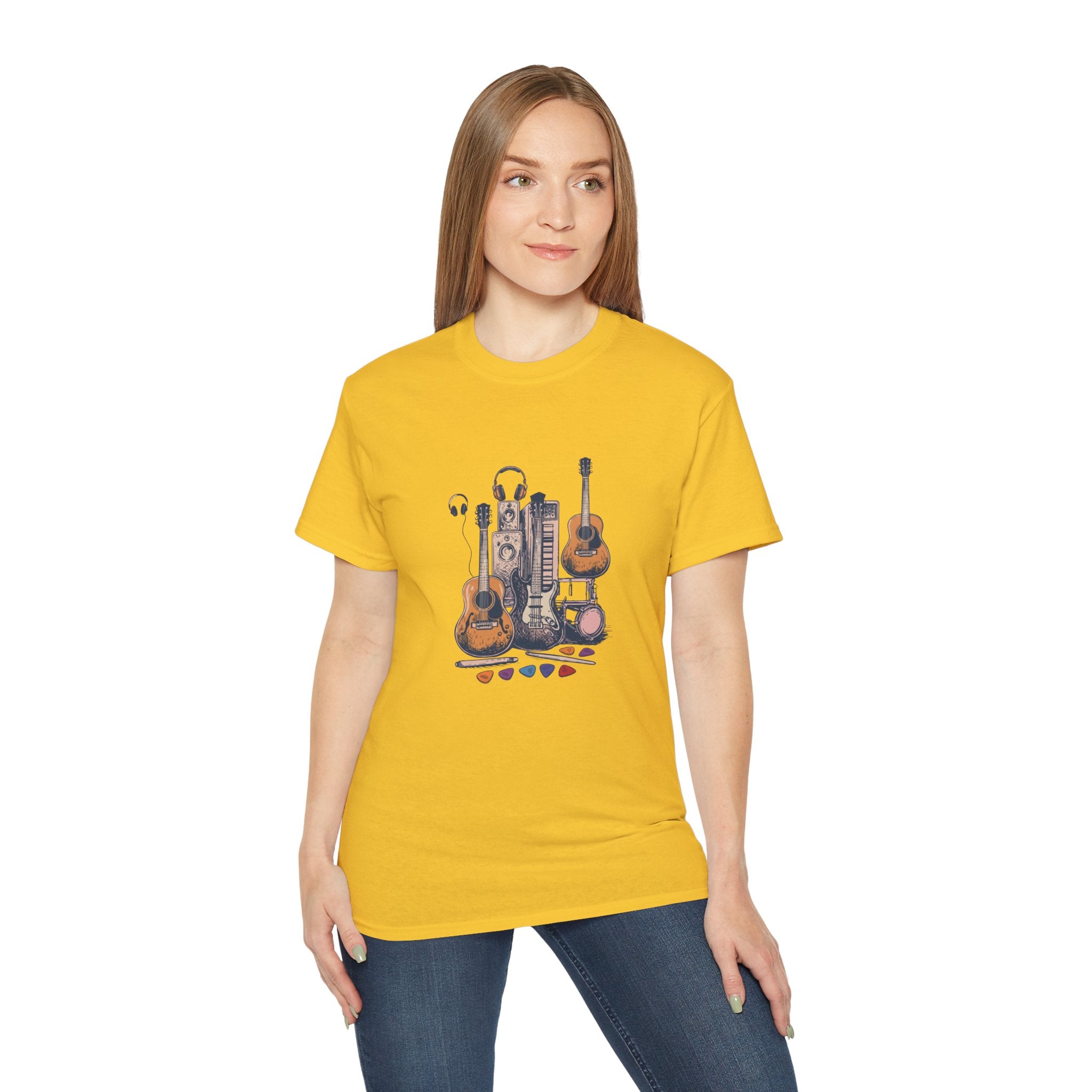 Acoustic Instrument Tee — Guitar, Ukulele & Headphones Graphic T-Shirt