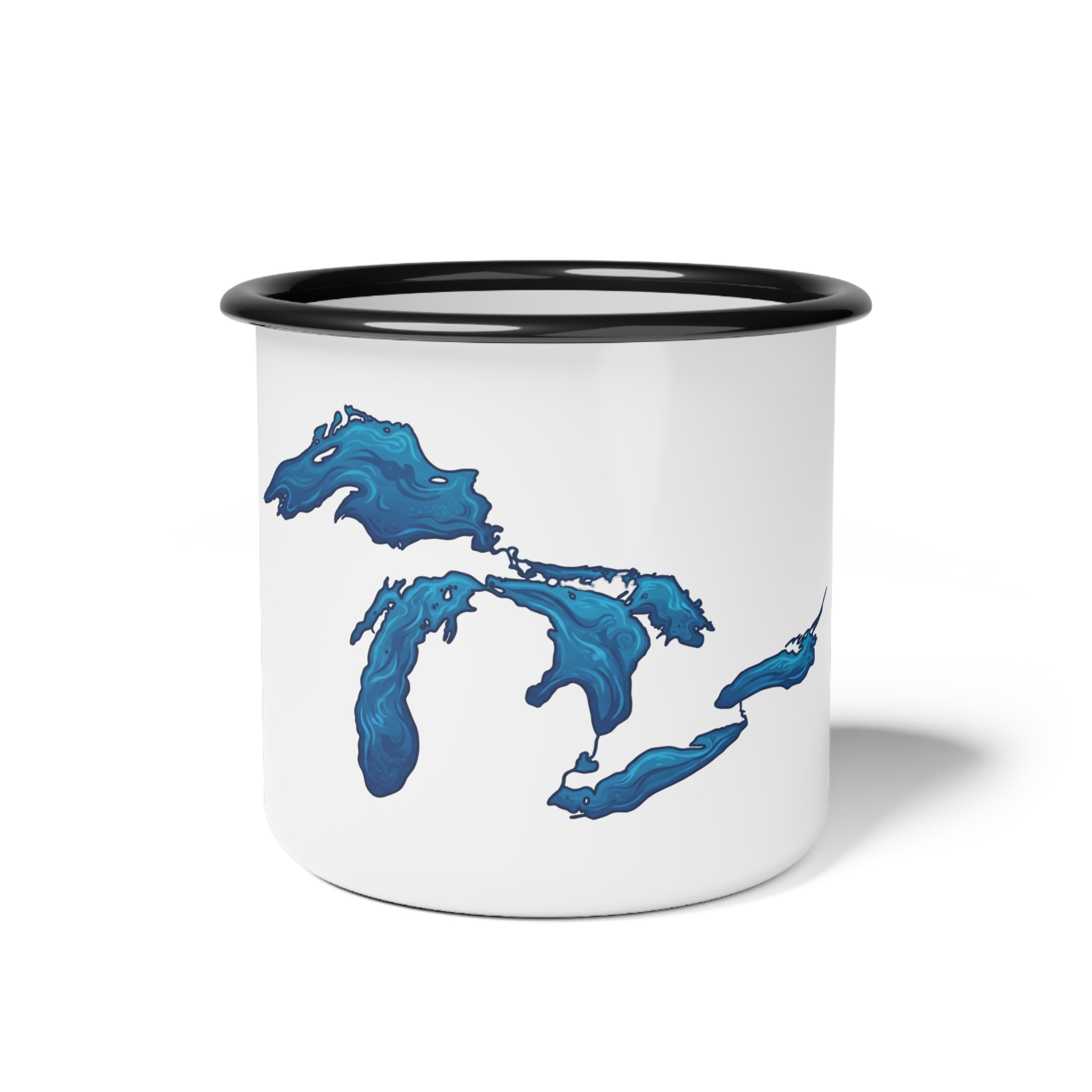 Camper Mug — Blue Great Lakes Map Enamel Camp Cup
