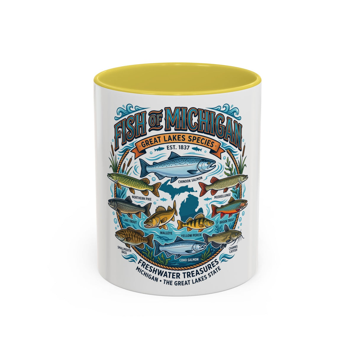Fish of Michigan Mug — Great Lakes Freshwater Fish Illustration (11oz & 15oz)
