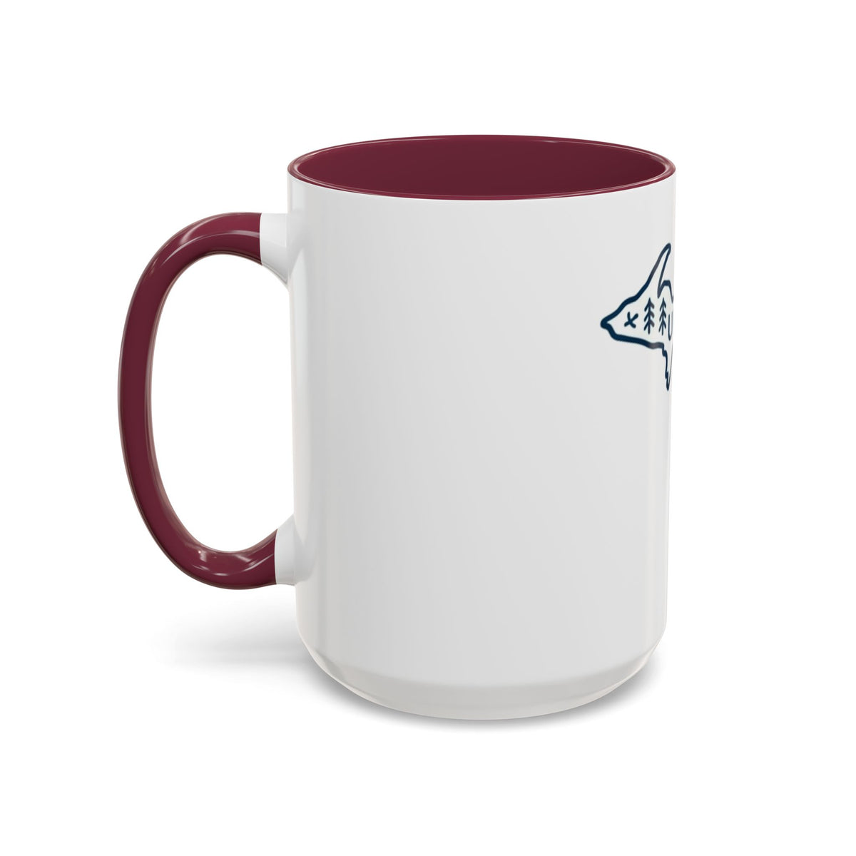 Michigan Outline Mug with UP & Outdoor Icons – Great Lakes State Coffee Cup (11oz/15oz)