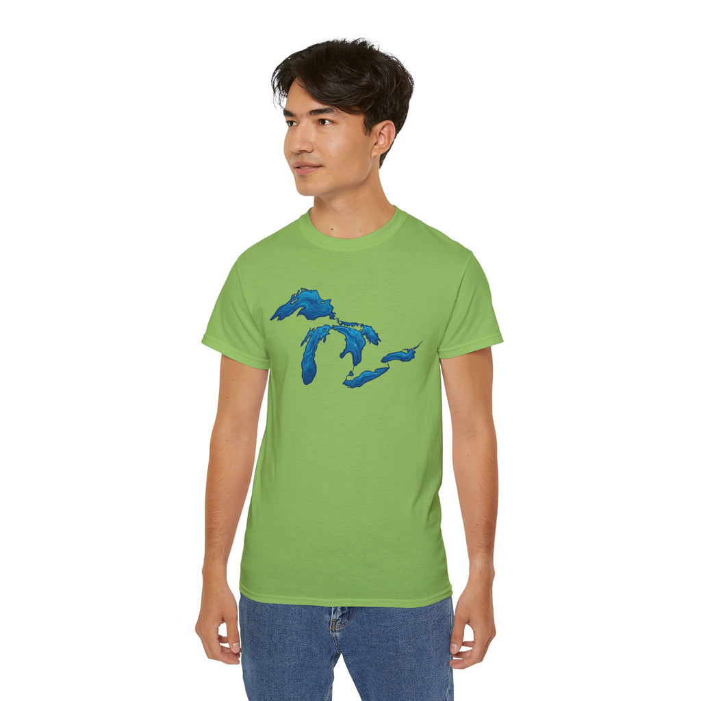 Great Lakes Map T-Shirt — Stylized Blue Lakes Tee