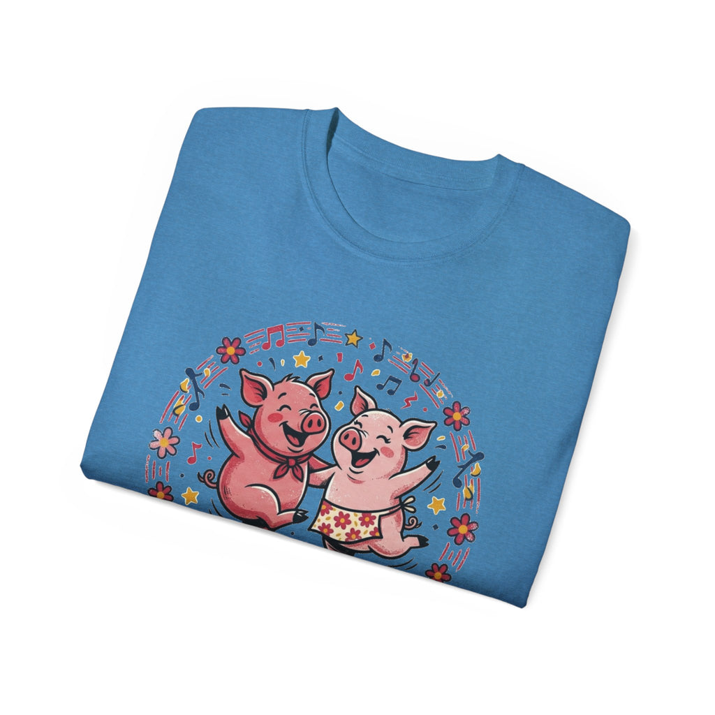 Hog Wild Dance Party Tee — Cute Dancing Pigs Graphic T-Shirt