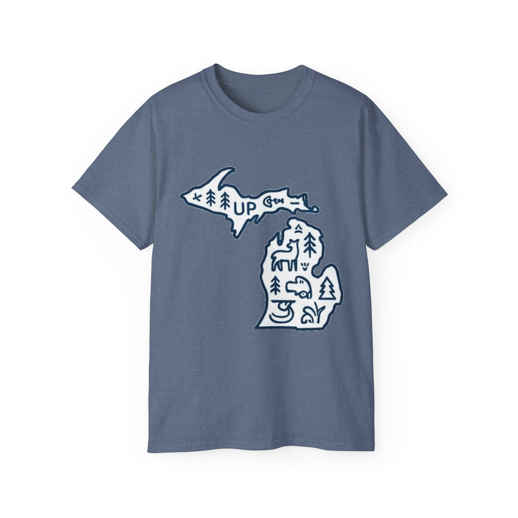 Michigan Outdoor Map T-Shirt — UP & Lower Peninsula Nature Design