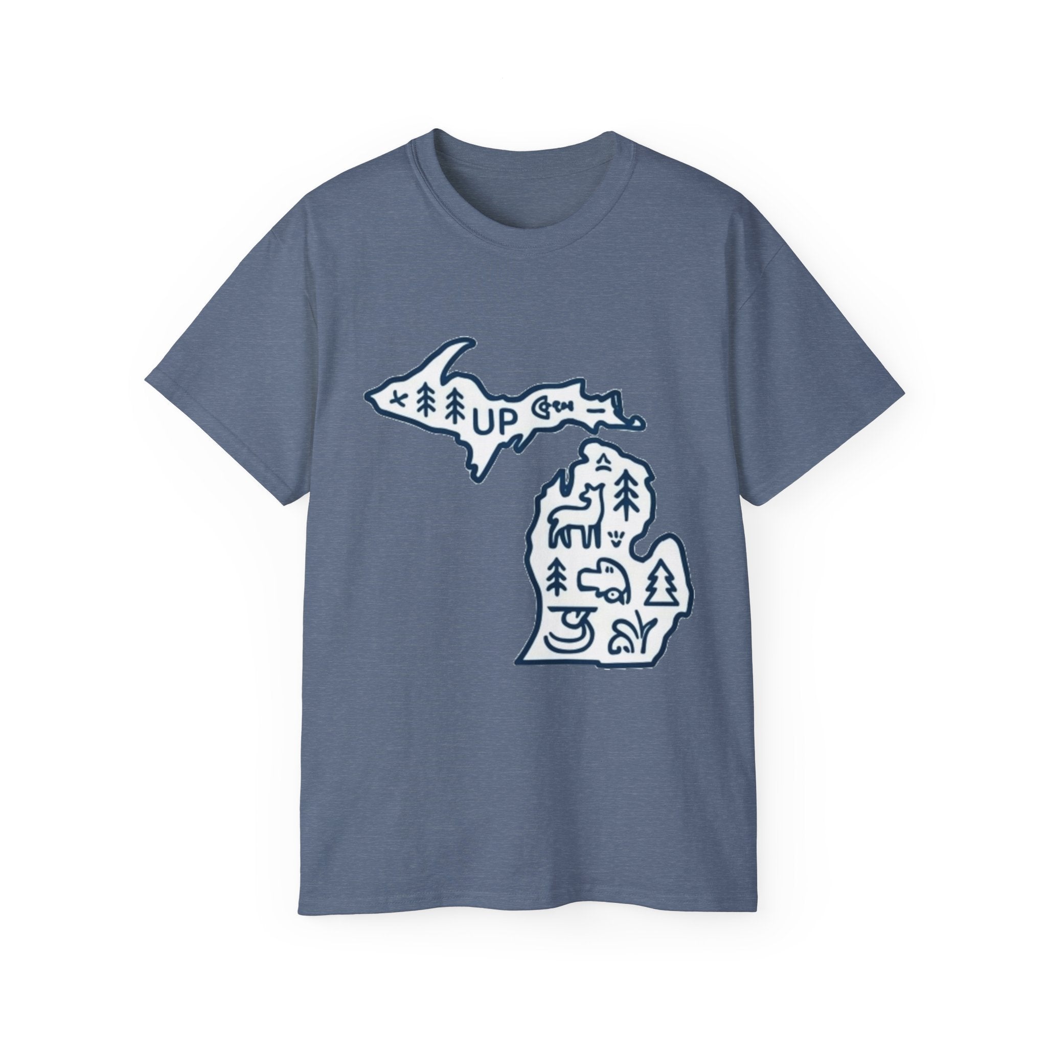 Michigan Outdoor Map T-Shirt — UP & Lower Peninsula Nature Design