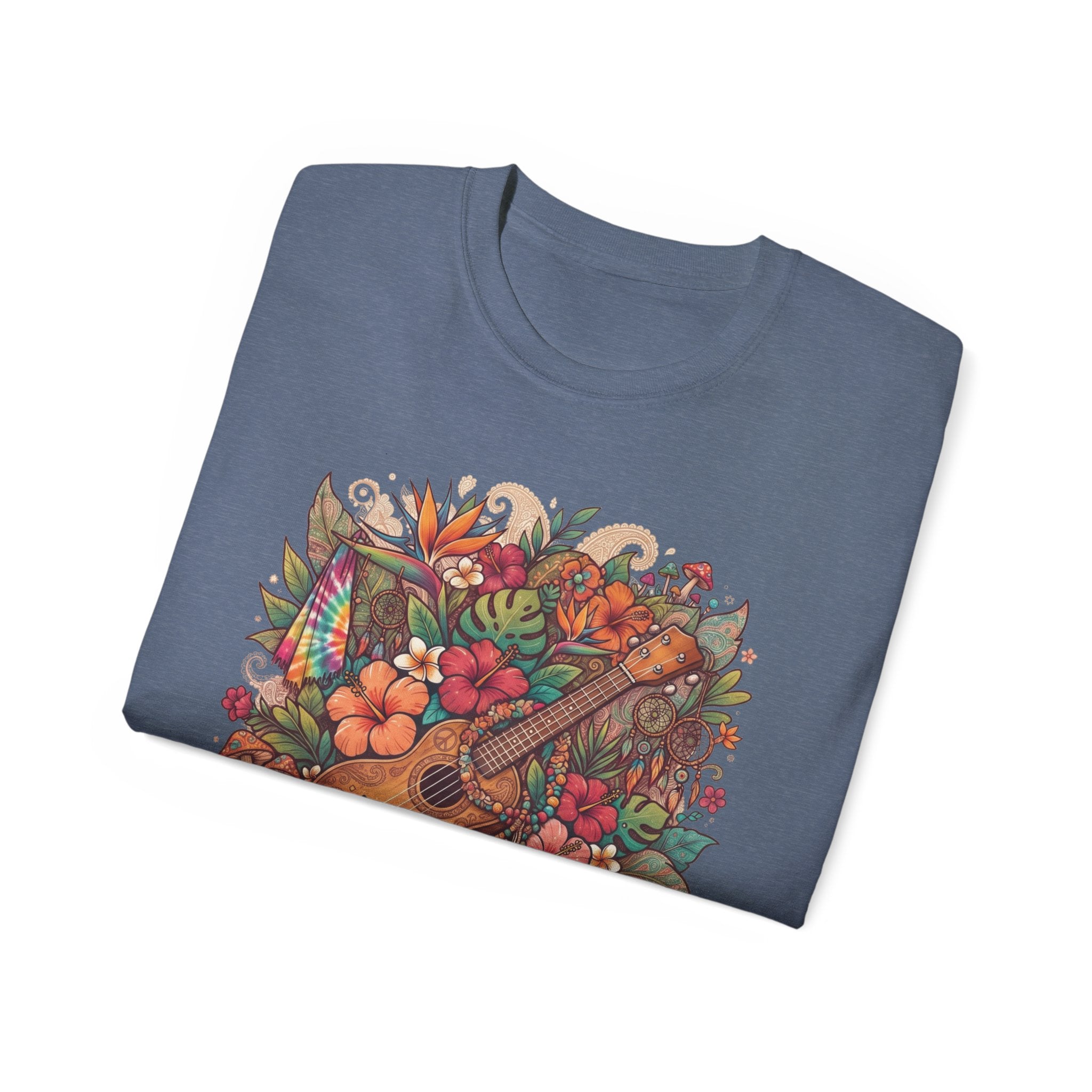 Floral Ukulele T-Shirt — Tropical Guitar & Hibiscus Flower Tee