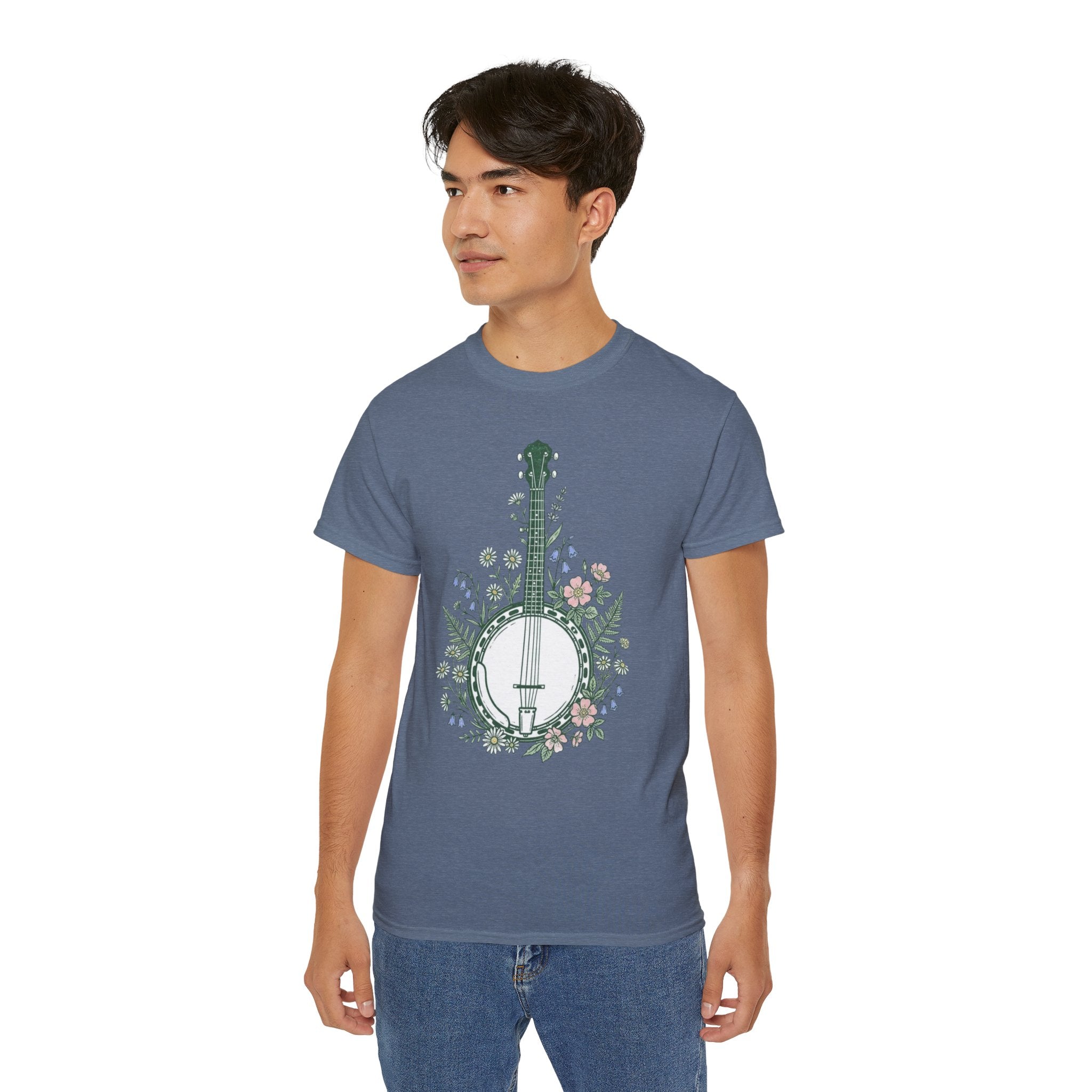 Floral Banjo Tee — Botanical Music Graphic T-Shirt