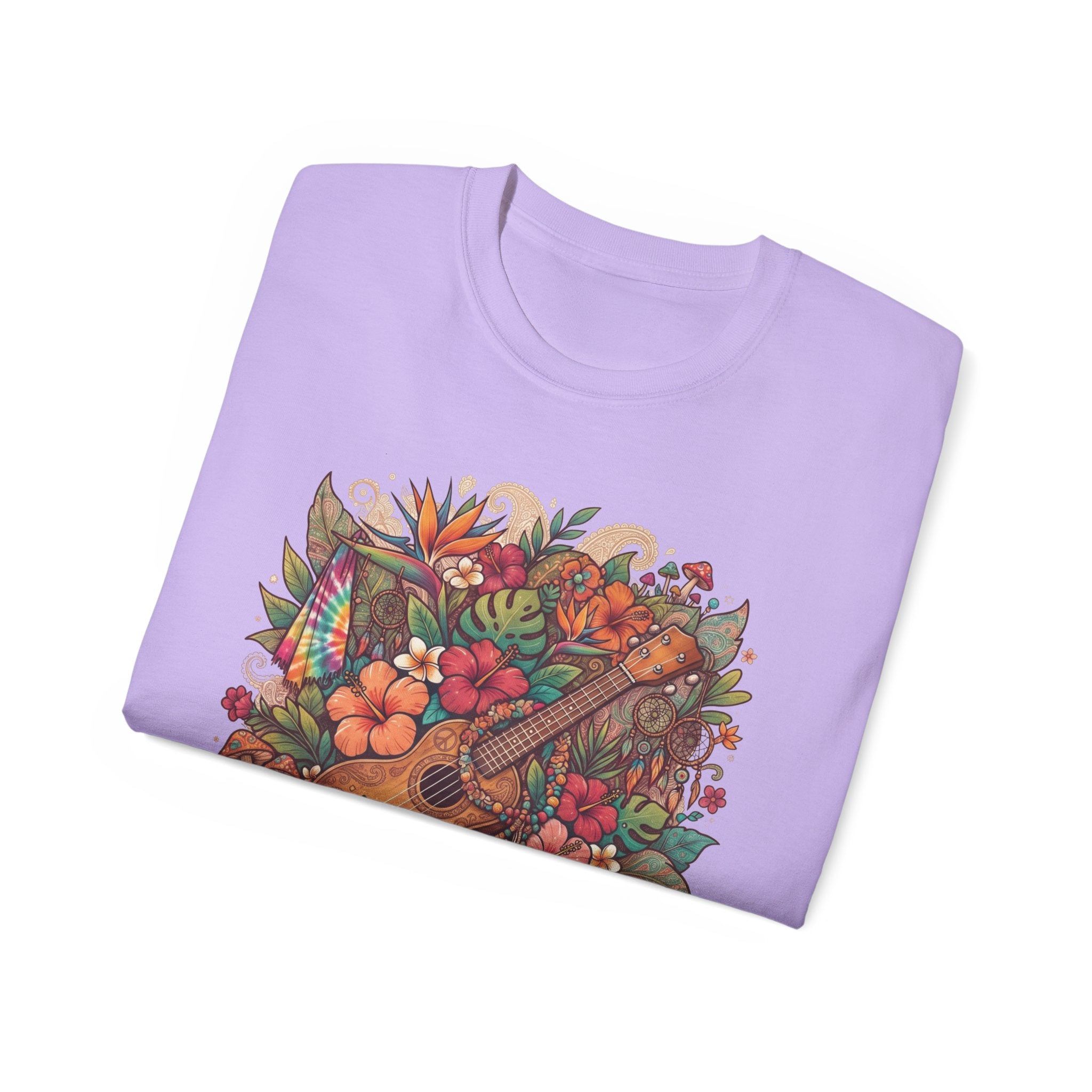 Floral Ukulele T-Shirt — Tropical Guitar & Hibiscus Flower Tee