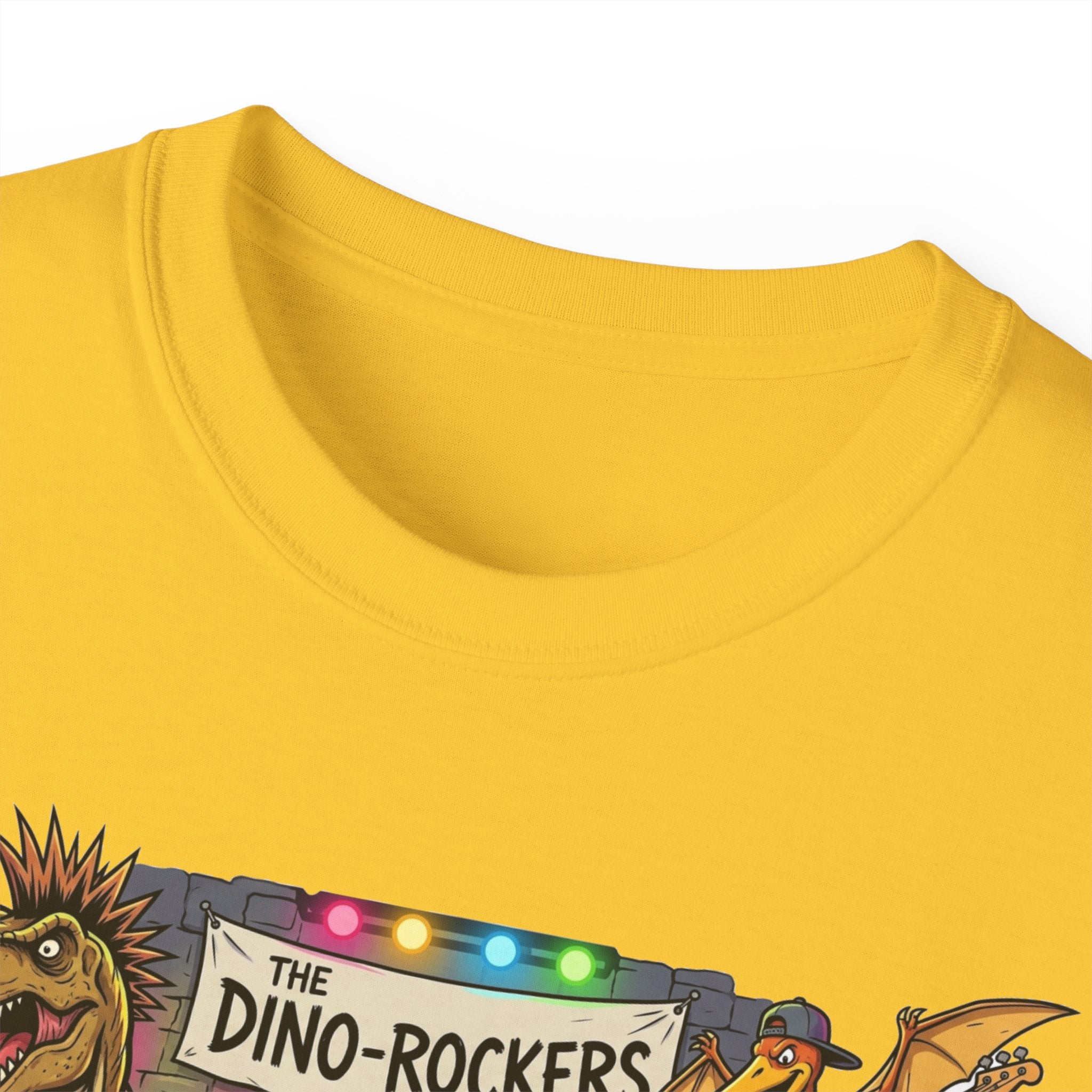 Dino Rockers T-Shirt – Retro Dinosaur Band Graphic Tee