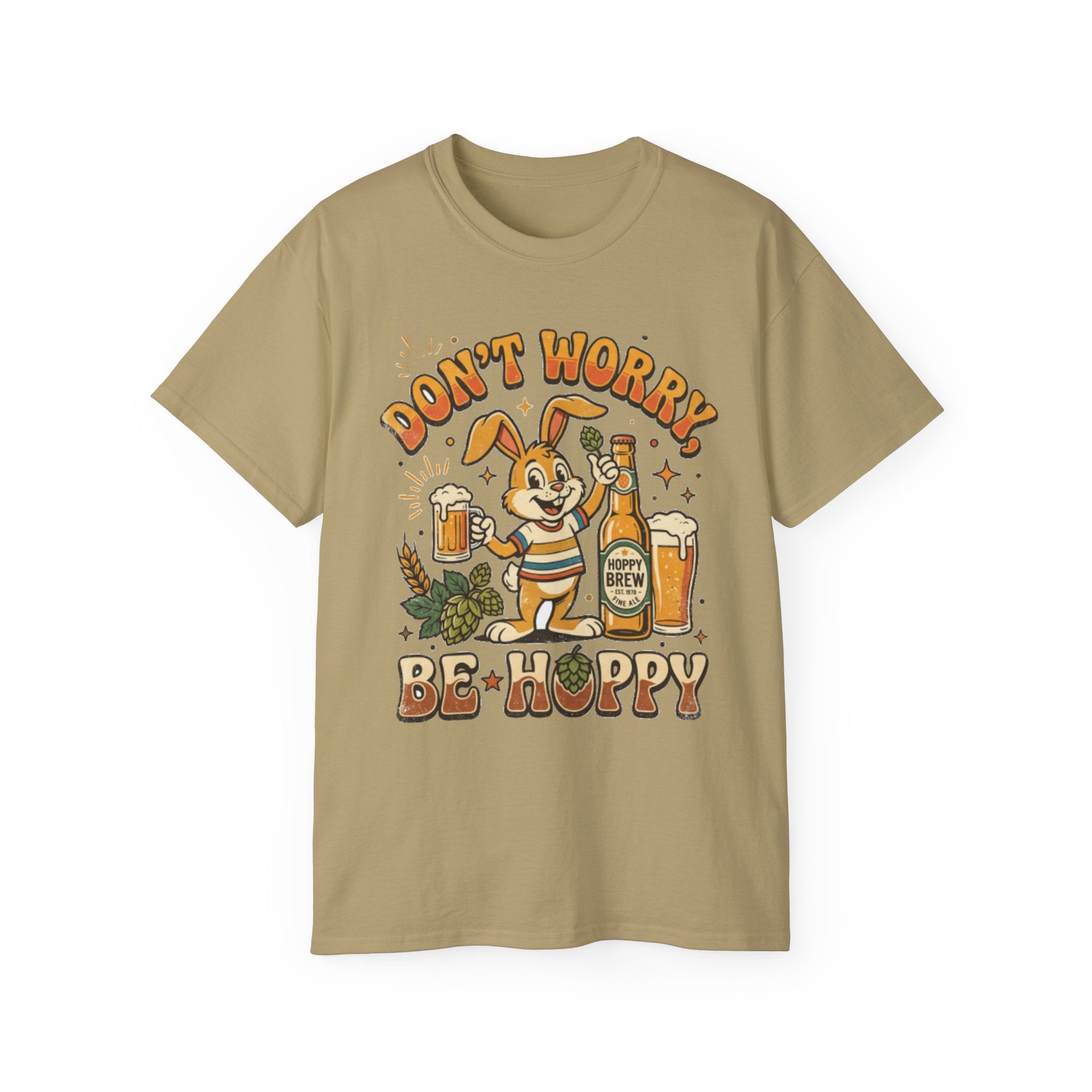 Be Hoppy Beer Bunny T-Shirt — Don’t Worry Be Hoppy Easter Brewery Tee