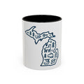 Michigan Outline Mug with UP & Outdoor Icons – Great Lakes State Coffee Cup (11oz/15oz)