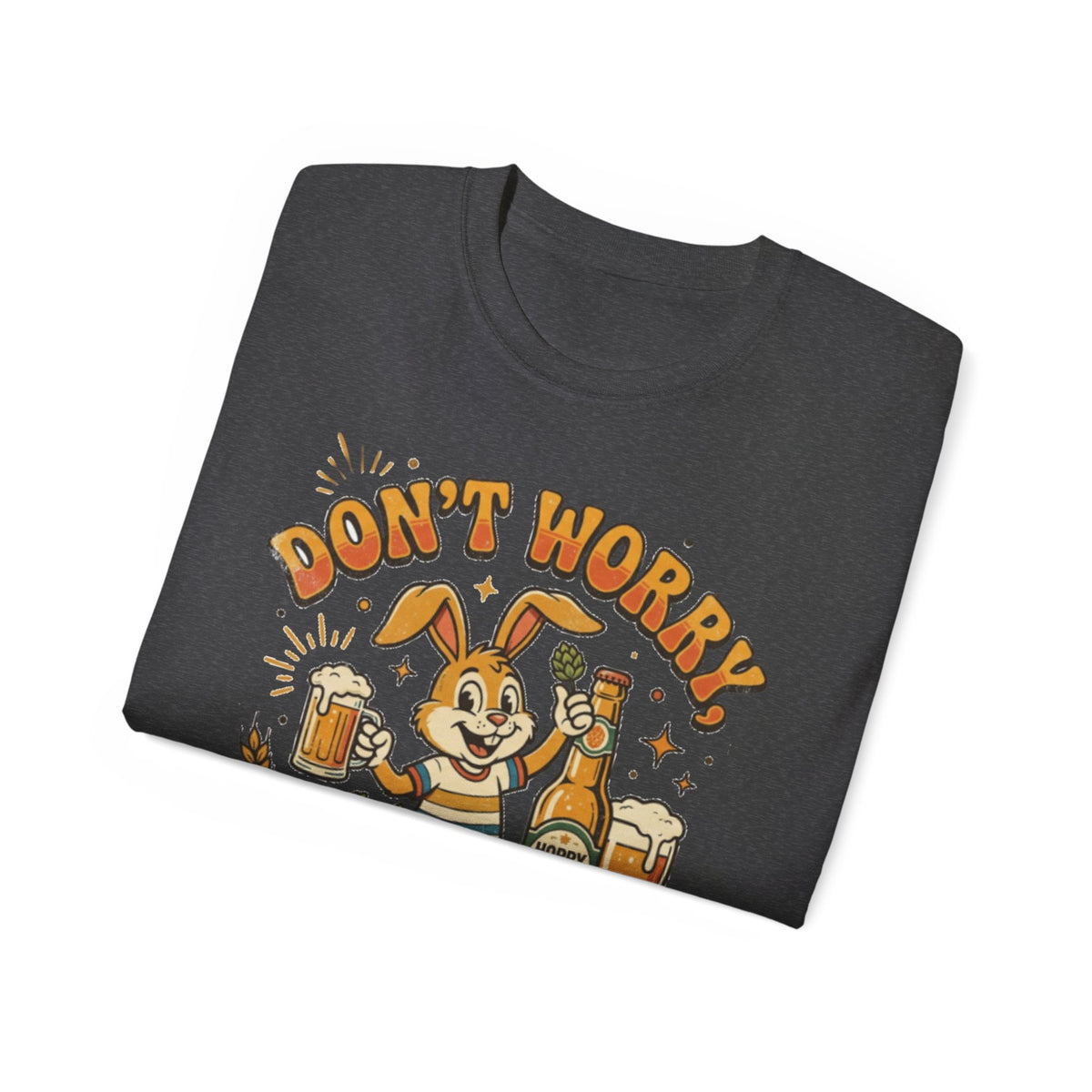 Be Hoppy Beer Bunny T-Shirt — Don’t Worry Be Hoppy Easter Brewery Tee