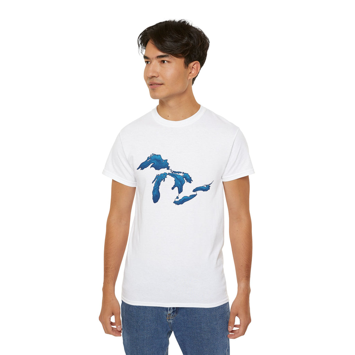 Great Lakes Map T-Shirt — Blue Michigan & Lakes Graphic Tee