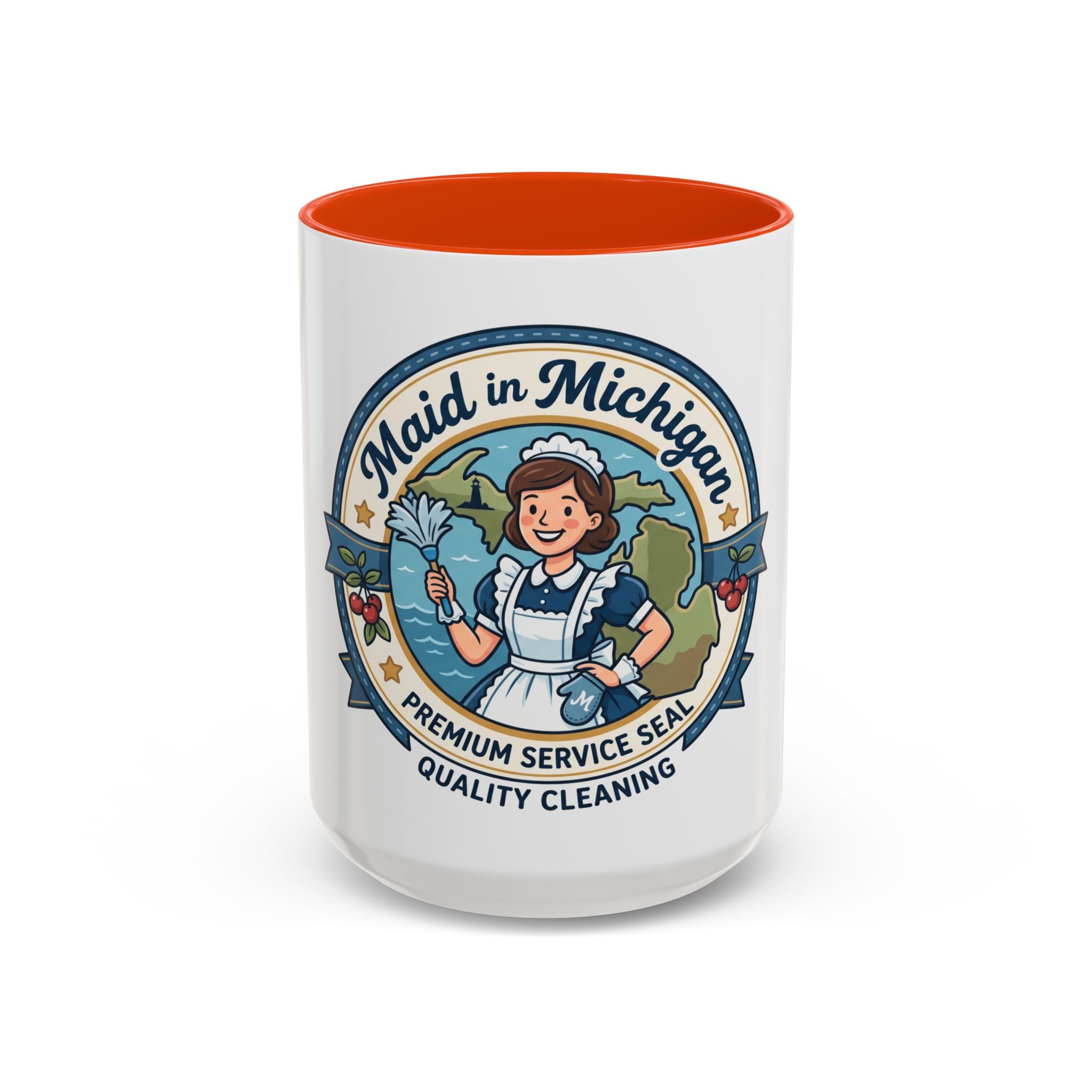 Maid in Michigan Coffee Mug — Retro Housekeeper Logo (11oz/15oz)