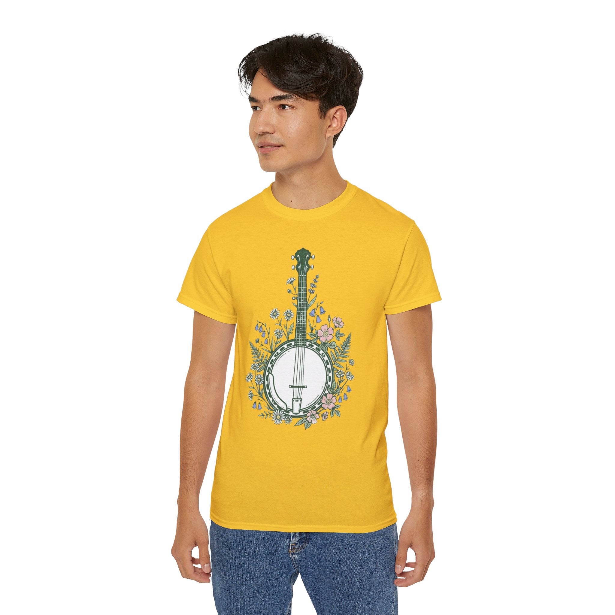 Floral Banjo Tee — Botanical Music Graphic T-Shirt