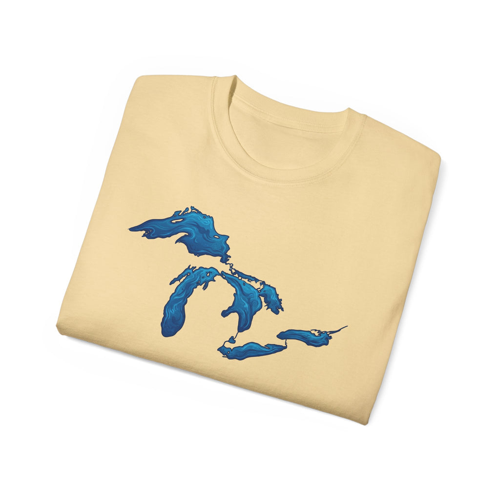 Great Lakes Map T-Shirt — Stylized Blue Lakes Tee