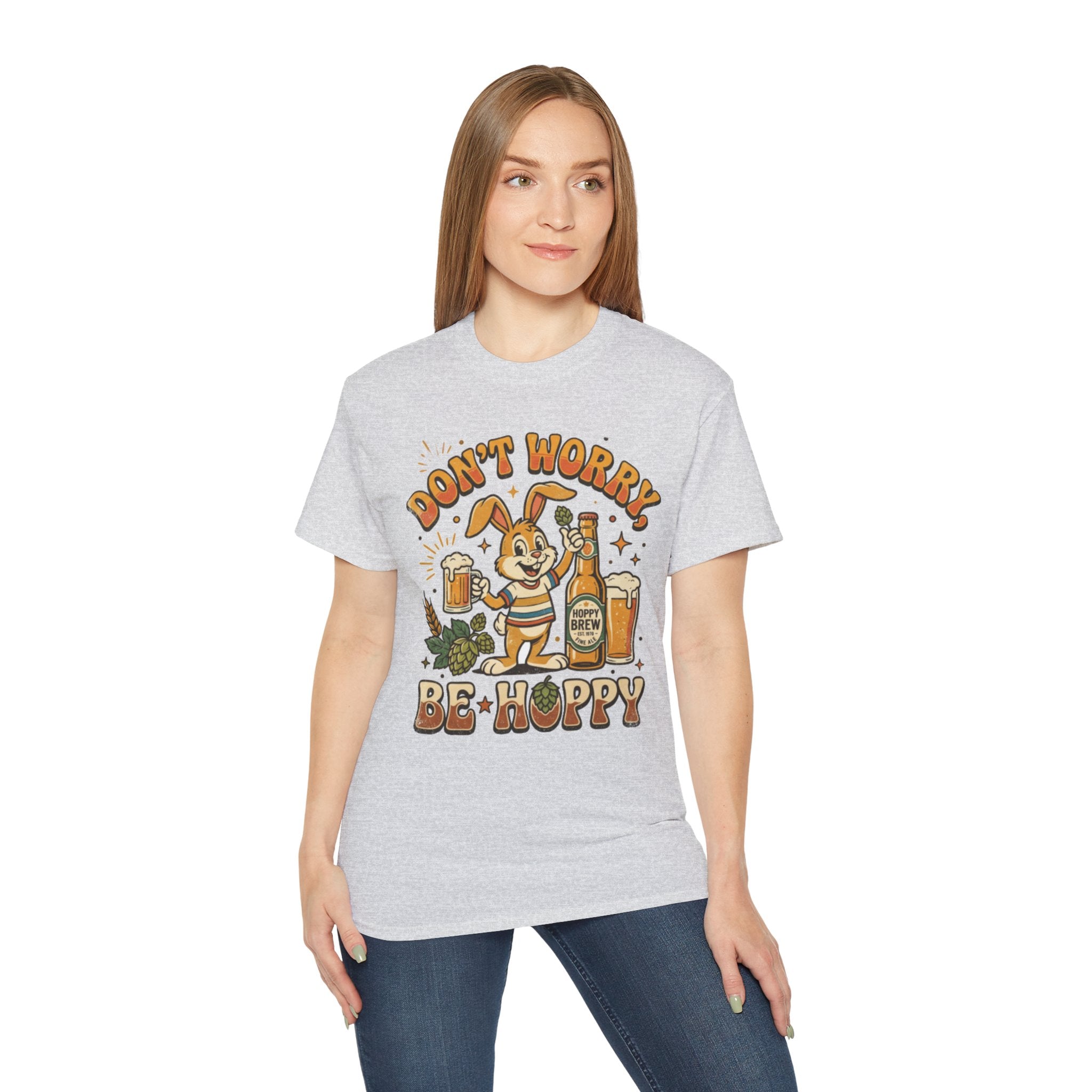 Be Hoppy Beer Bunny T-Shirt — Don’t Worry Be Hoppy Easter Brewery Tee