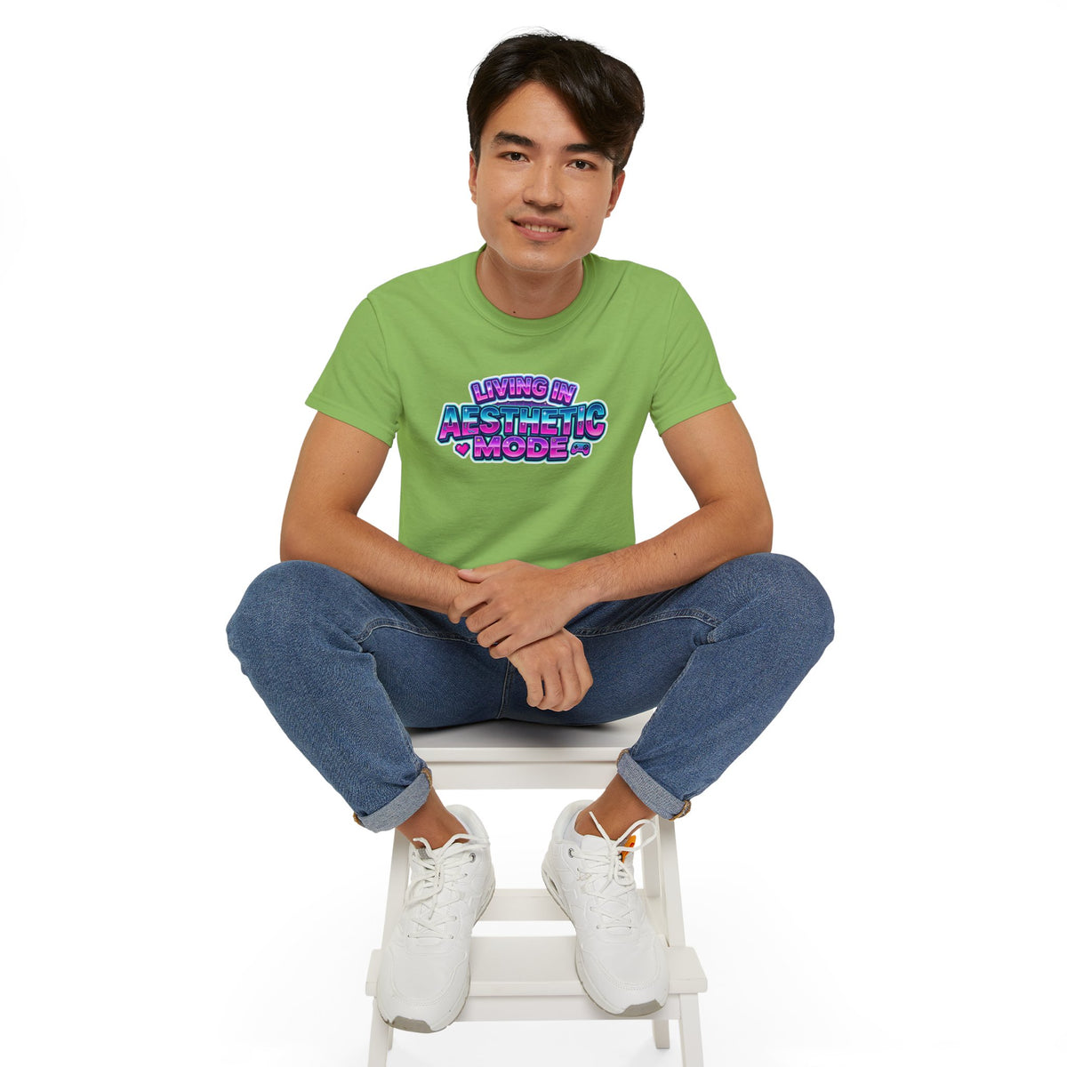 "Living in Aesthetic Mode" Retro Vaporwave Graphic Tee