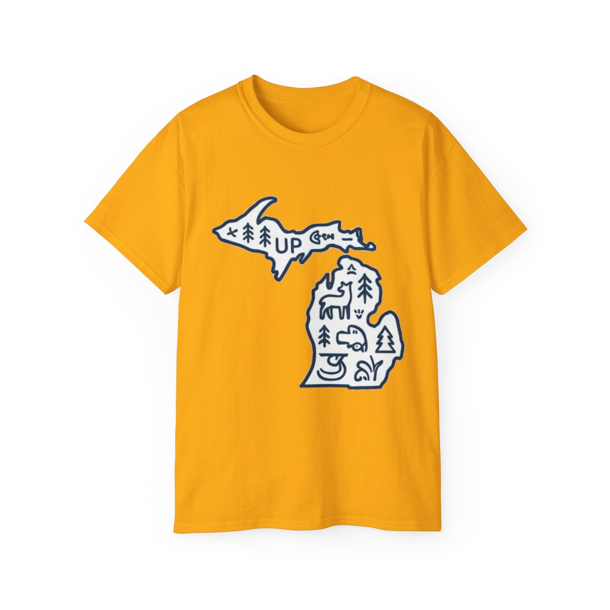 Michigan Outdoor Map T-Shirt — UP & Lower Peninsula Nature Design