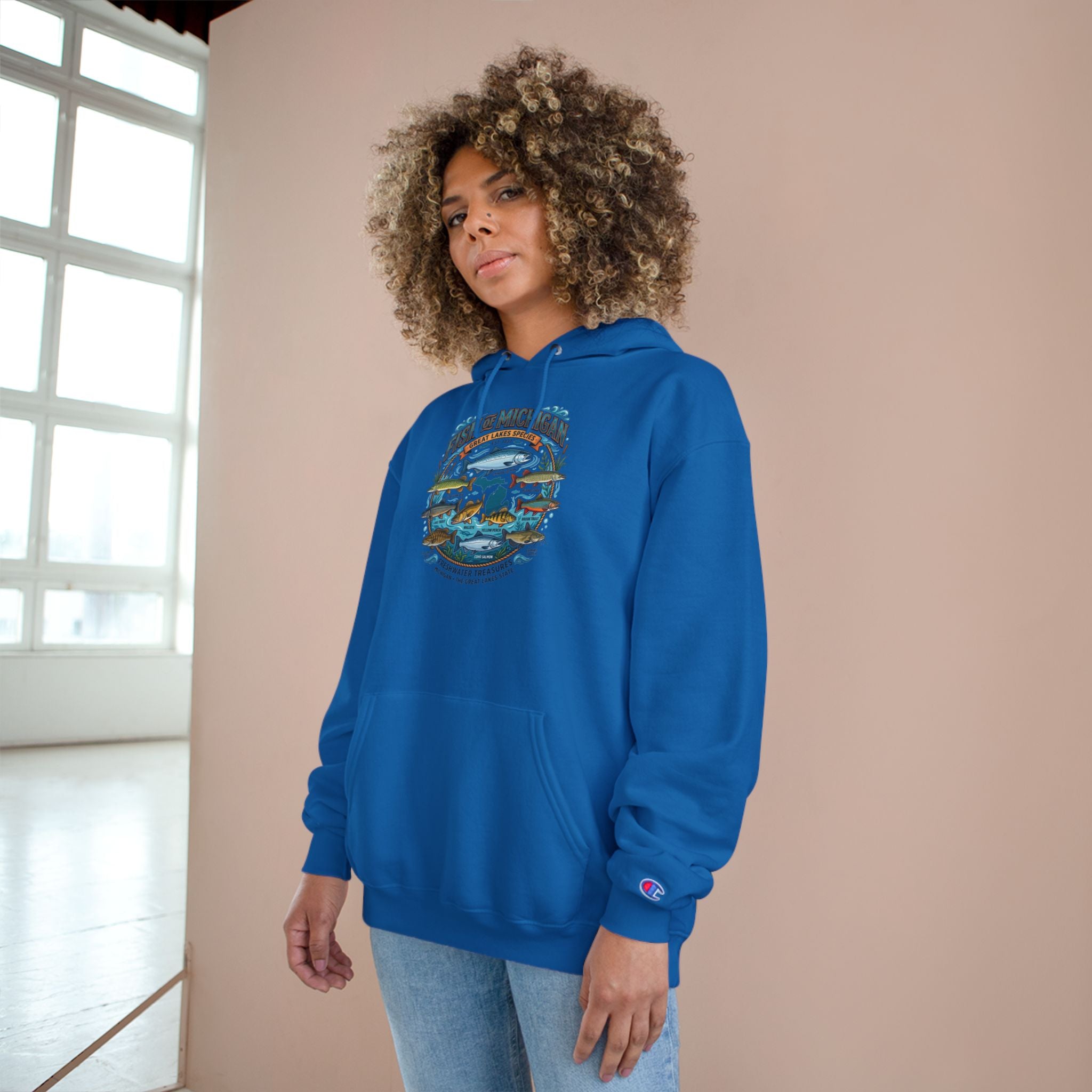 Retro Fishing Lakes Graphic Pullover Hoodie — Champion Hoodie