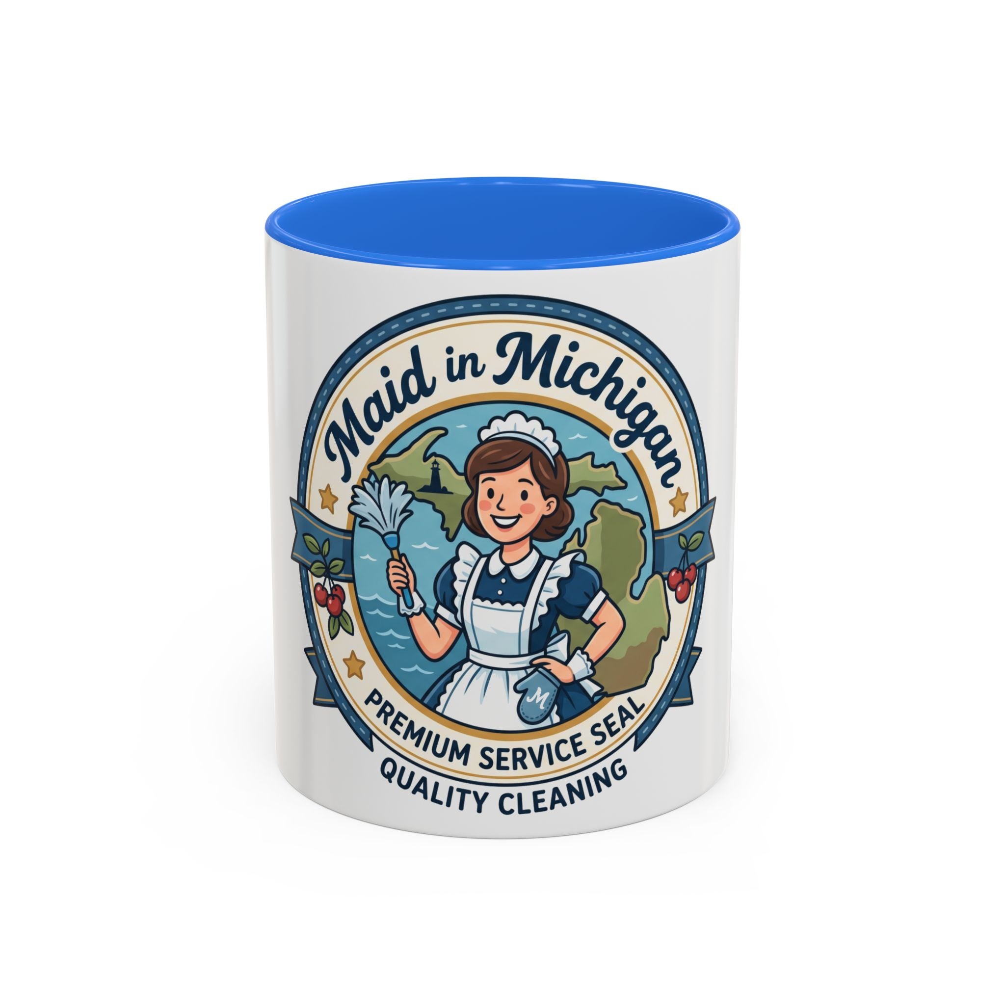 Maid in Michigan Coffee Mug — Retro Housekeeper Logo (11oz/15oz)