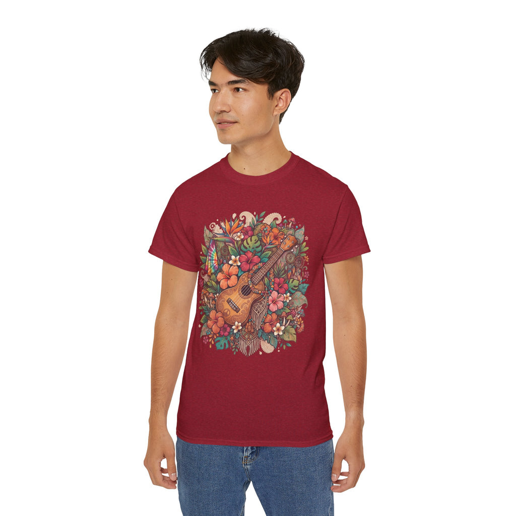 Floral Ukulele T-Shirt — Tropical Guitar & Hibiscus Flower Tee