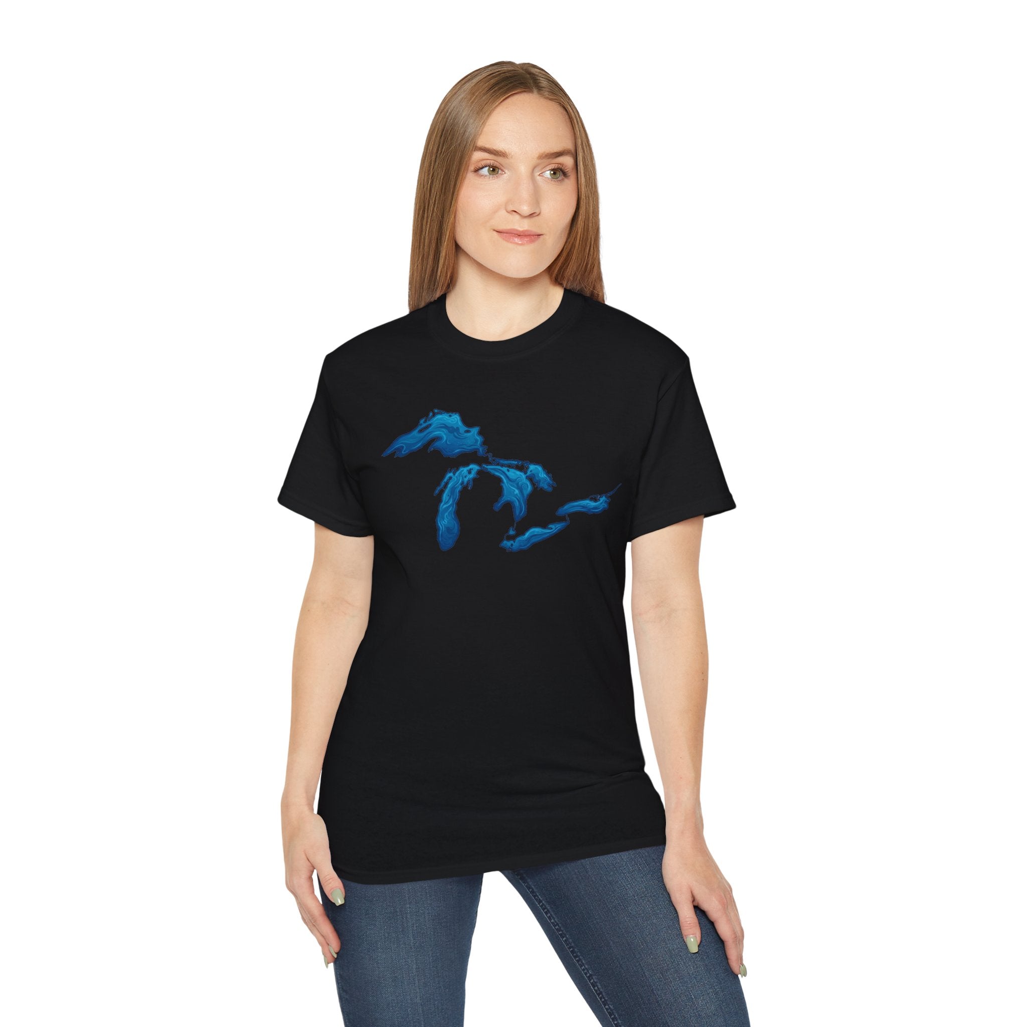 Great Lakes Map T-Shirt — Stylized Blue Lakes Tee