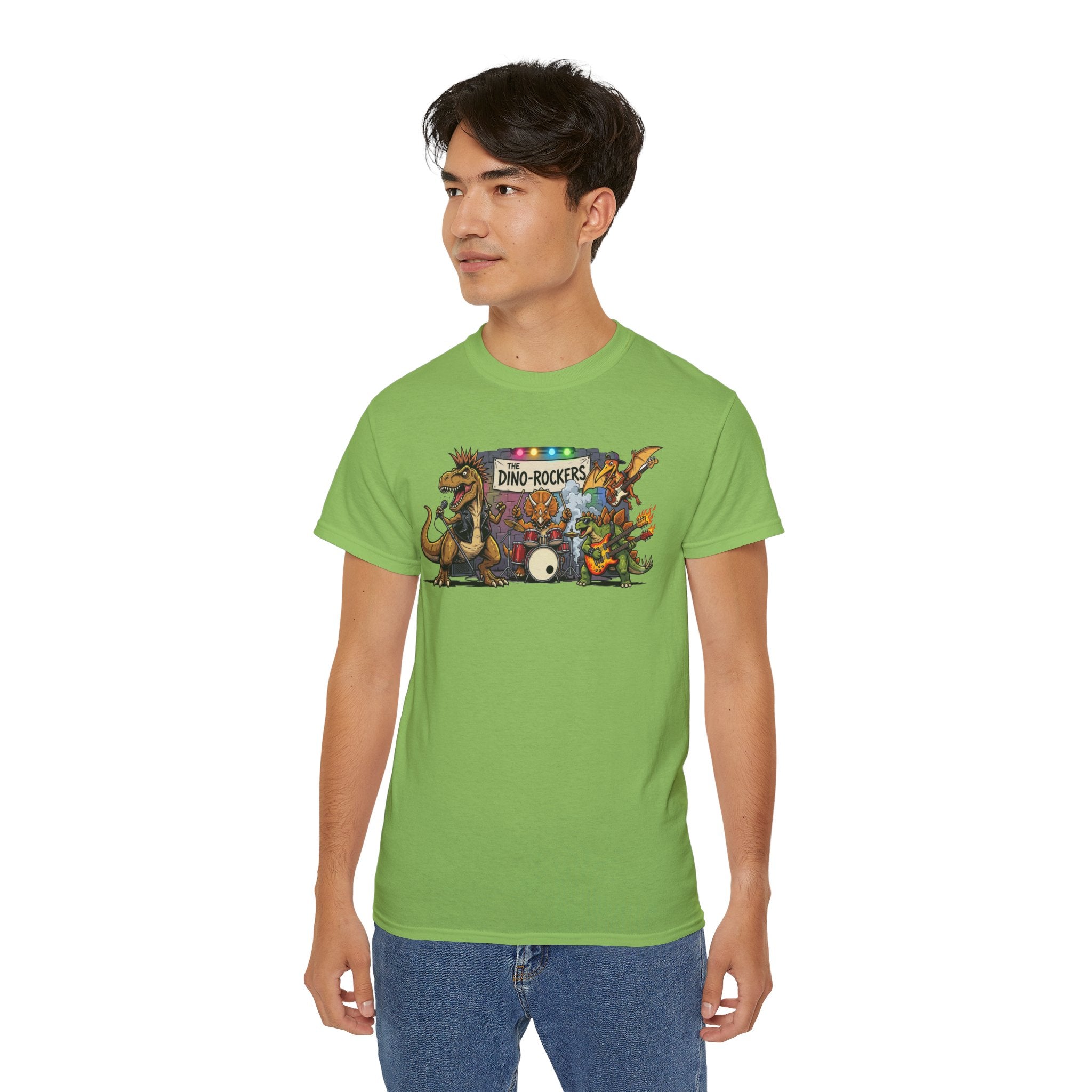 Dino Rockers T-Shirt – Retro Dinosaur Band Graphic Tee