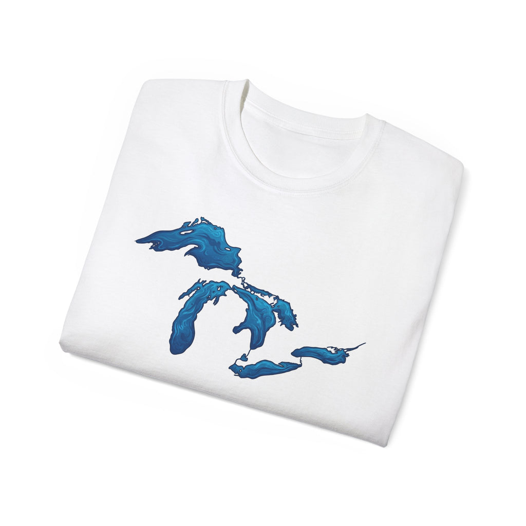 Great Lakes Map T-Shirt — Stylized Blue Lakes Tee