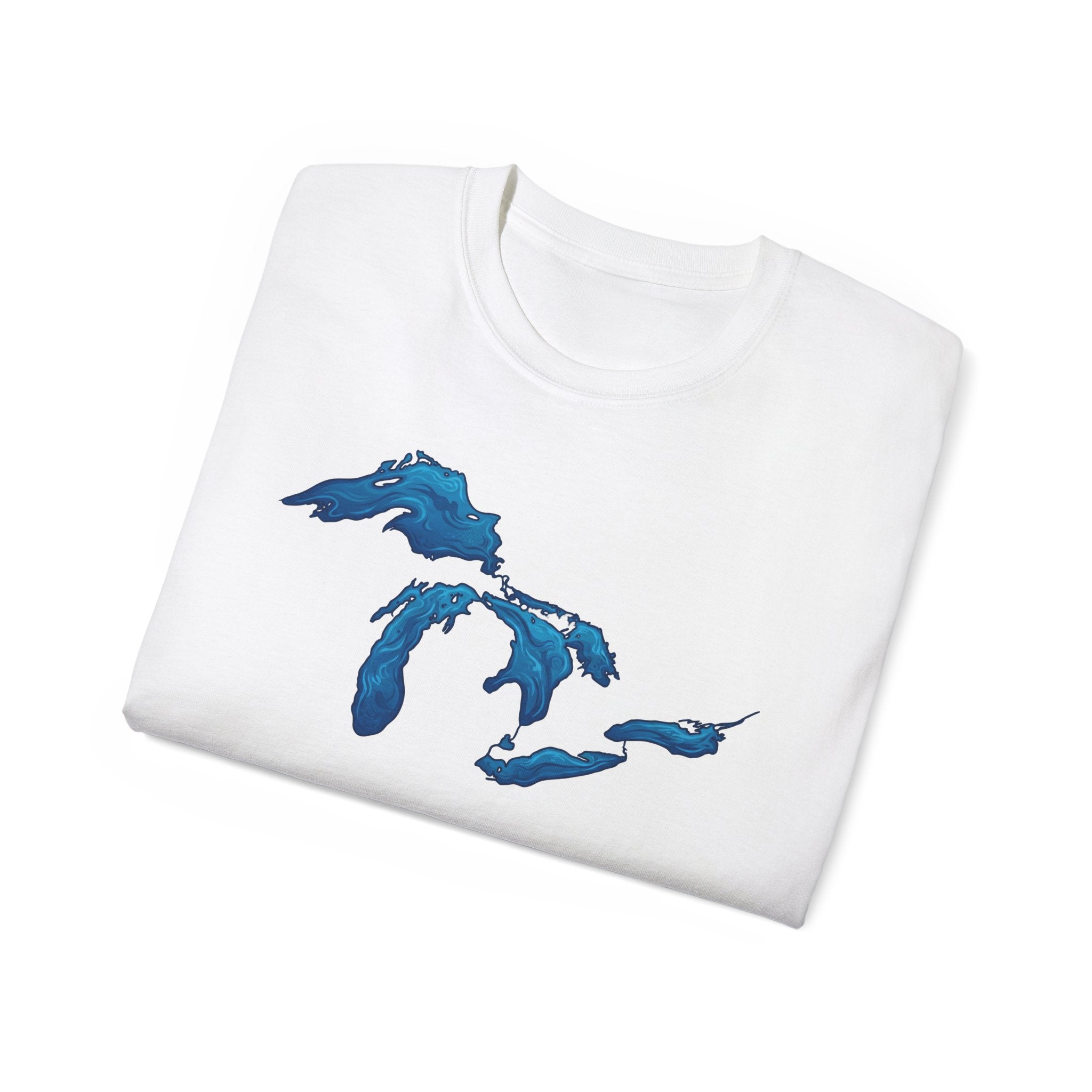 Great Lakes Map T-Shirt — Stylized Blue Lakes Tee