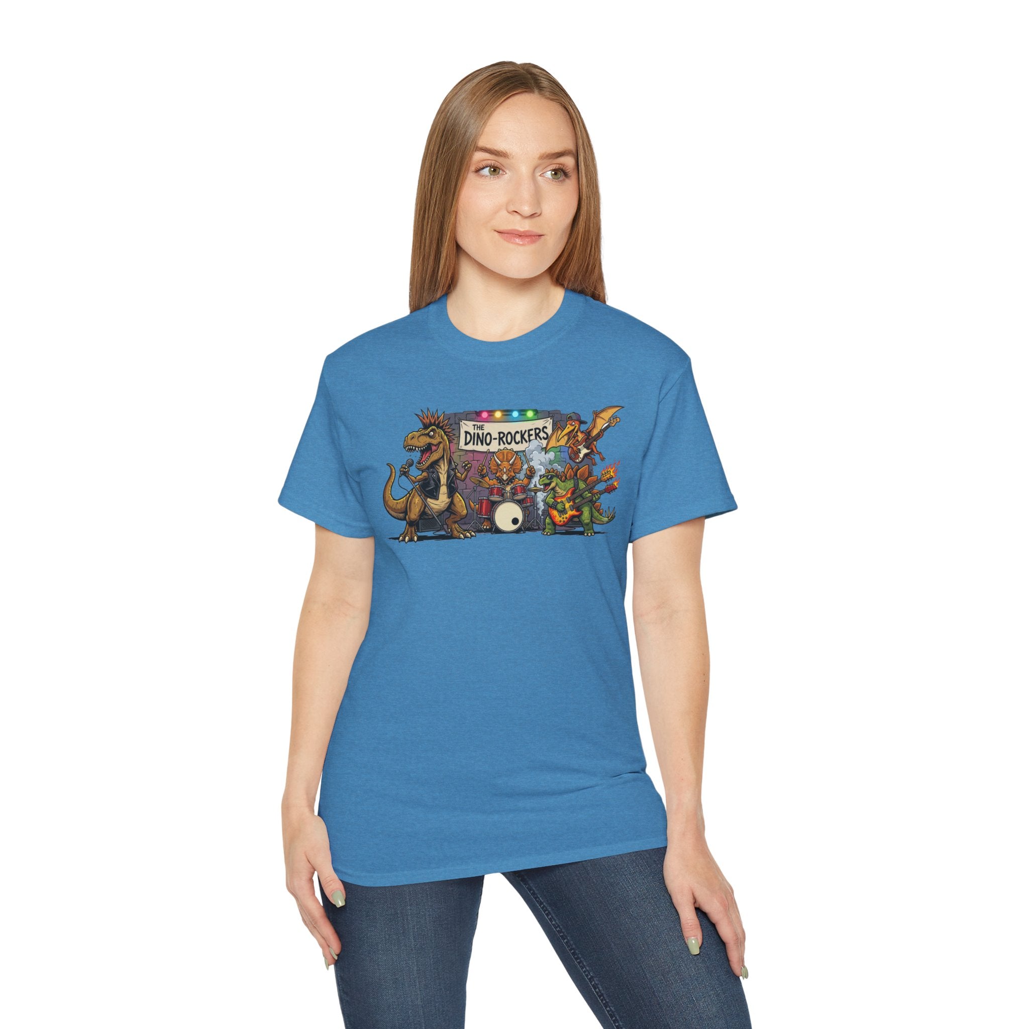 Dino Rockers T-Shirt – Retro Dinosaur Band Graphic Tee