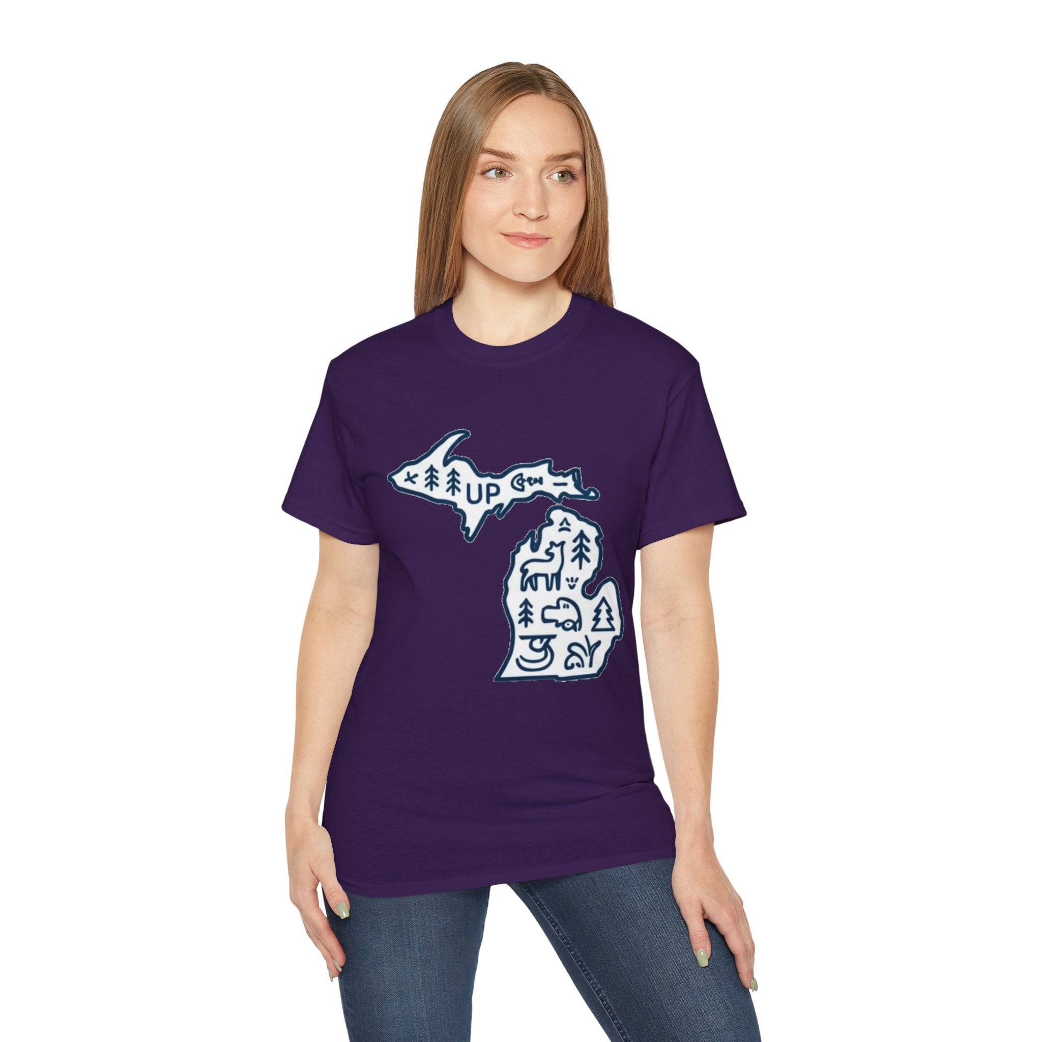 Michigan Outdoor Map T-Shirt — UP & Lower Peninsula Nature Design