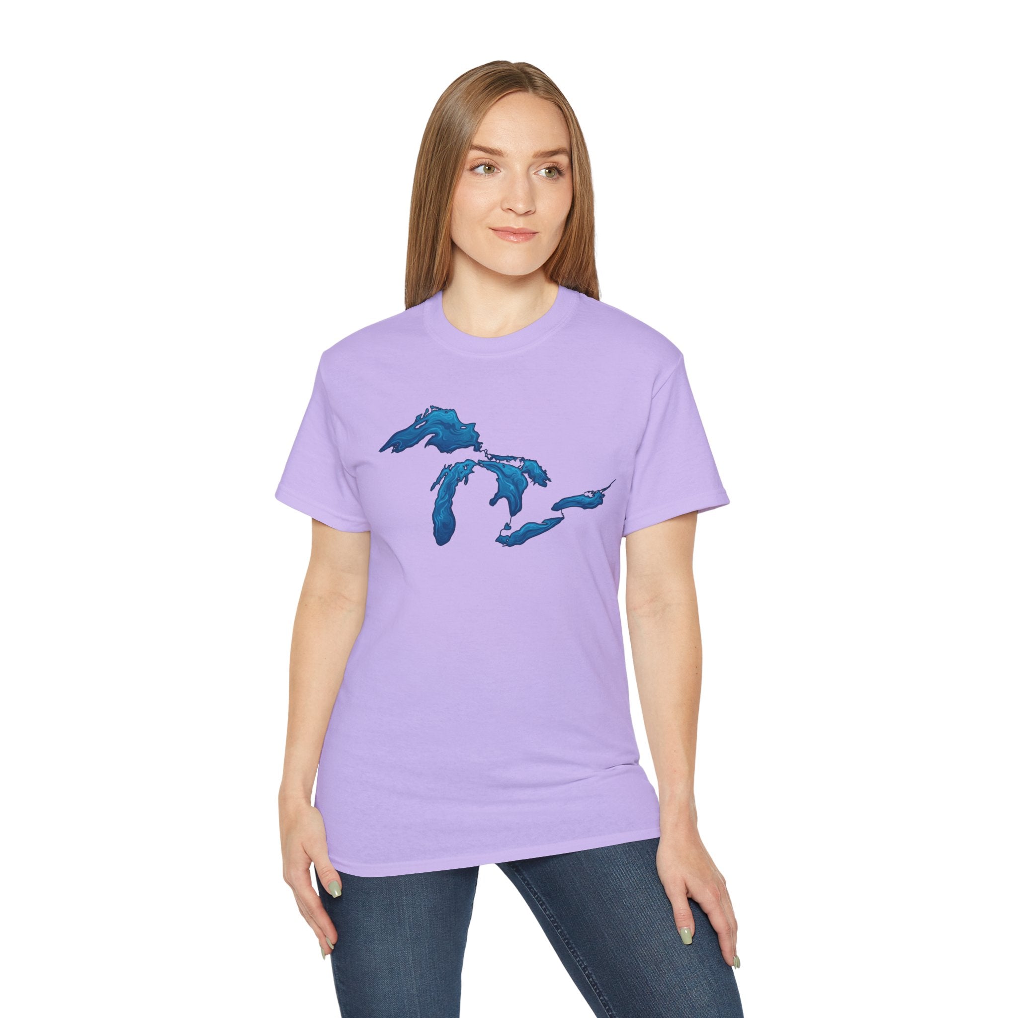 Great Lakes Map T-Shirt — Stylized Blue Lakes Tee
