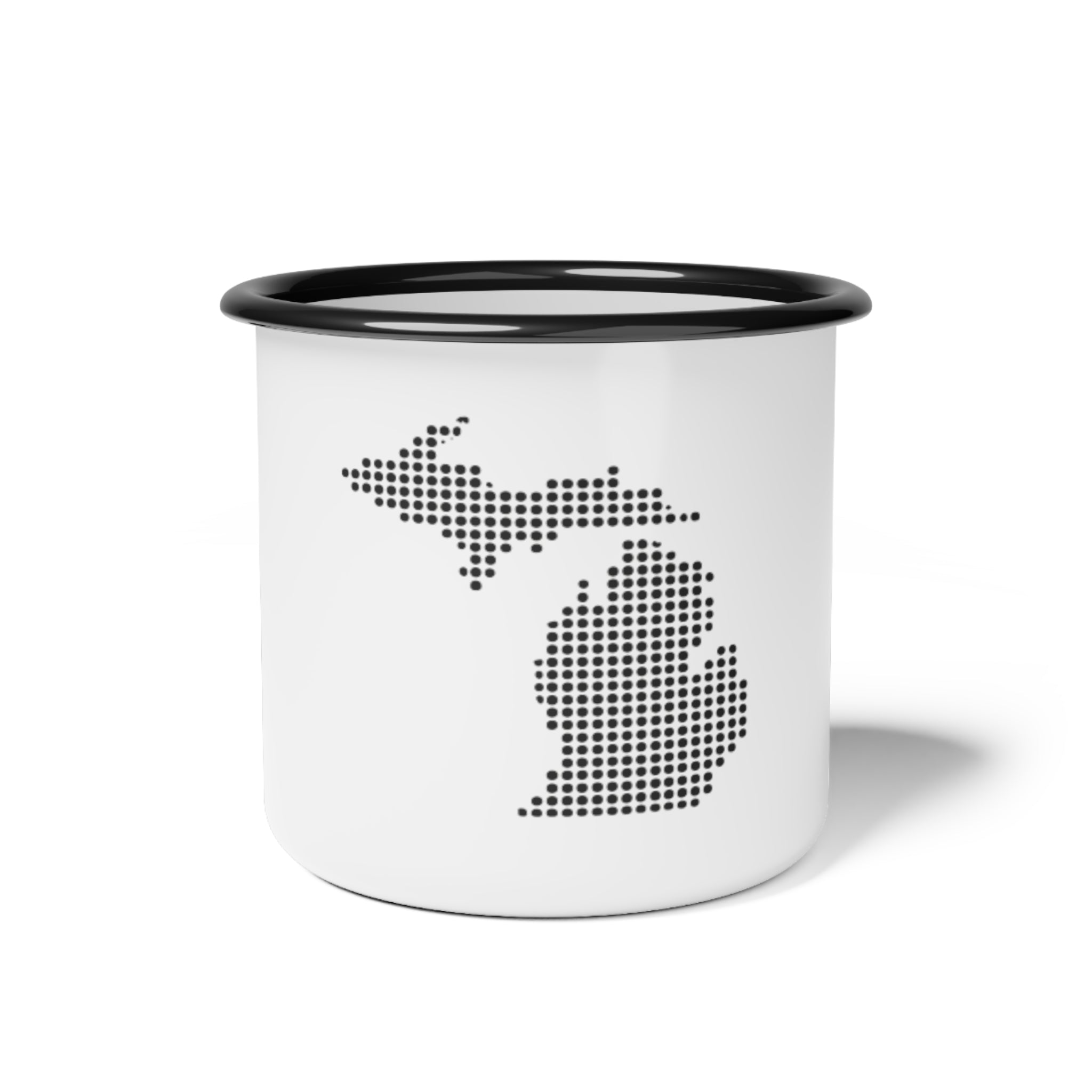 Michigan Dotted Map Enamel Camp Cup — Retro State Travel Coffee Mug