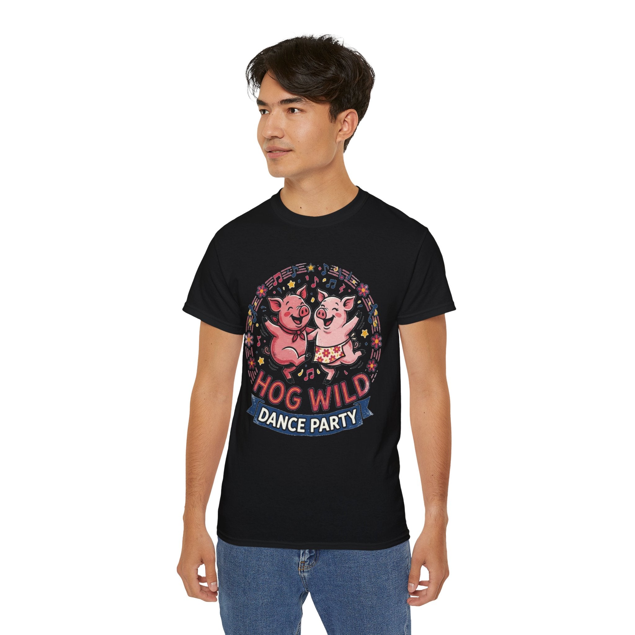 Hog Wild Dance Party Tee — Cute Dancing Pigs Graphic T-Shirt