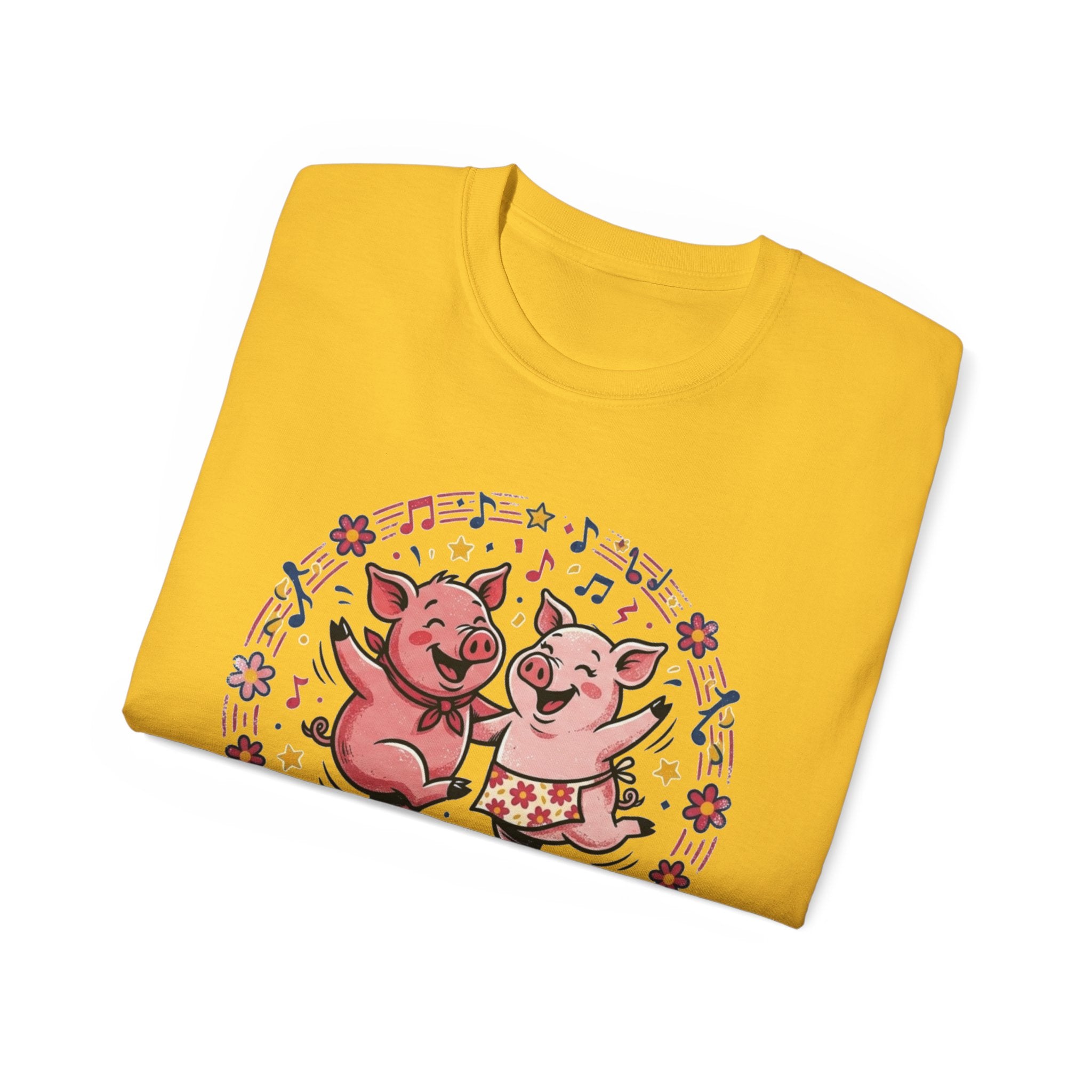 Hog Wild Dance Party Tee — Cute Dancing Pigs Graphic T-Shirt