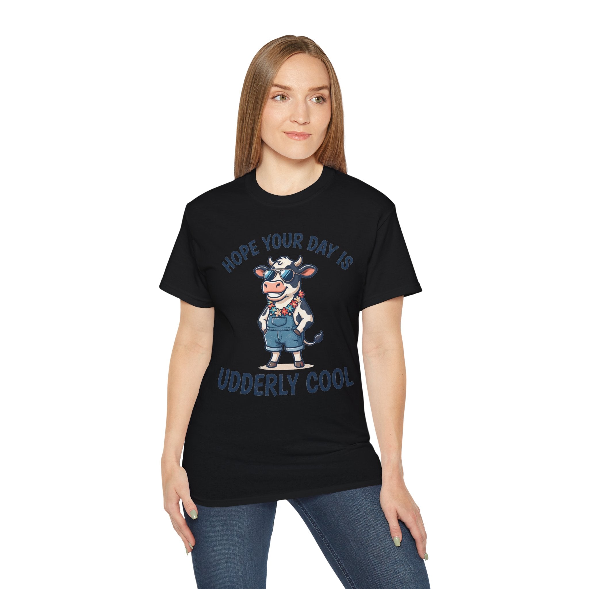 Udderly Cool Cow Graphic Tee — "Hope Your Day Is Udderly Cool" Funny Farm T-Shirt