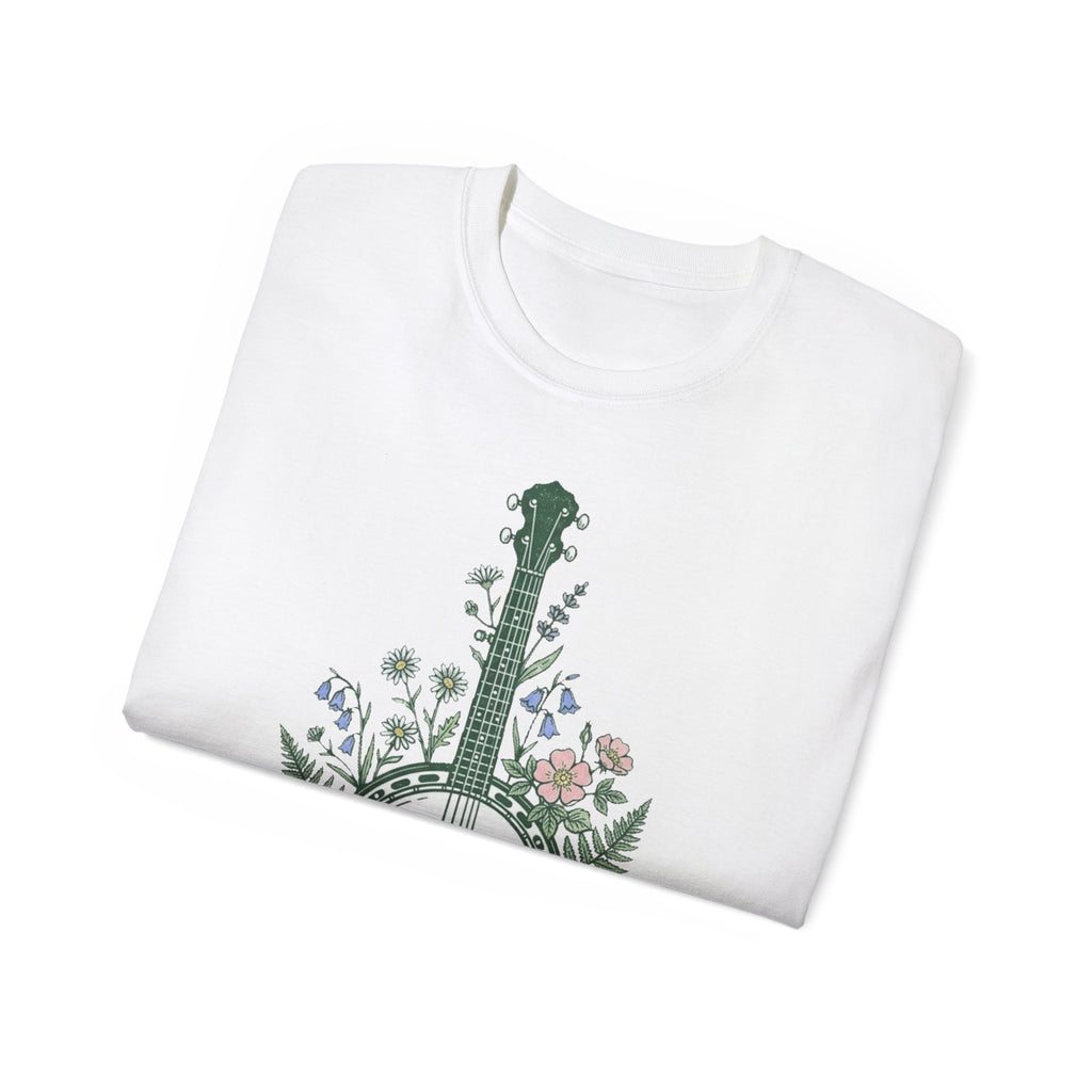Floral Banjo Tee — Botanical Music Graphic T-Shirt