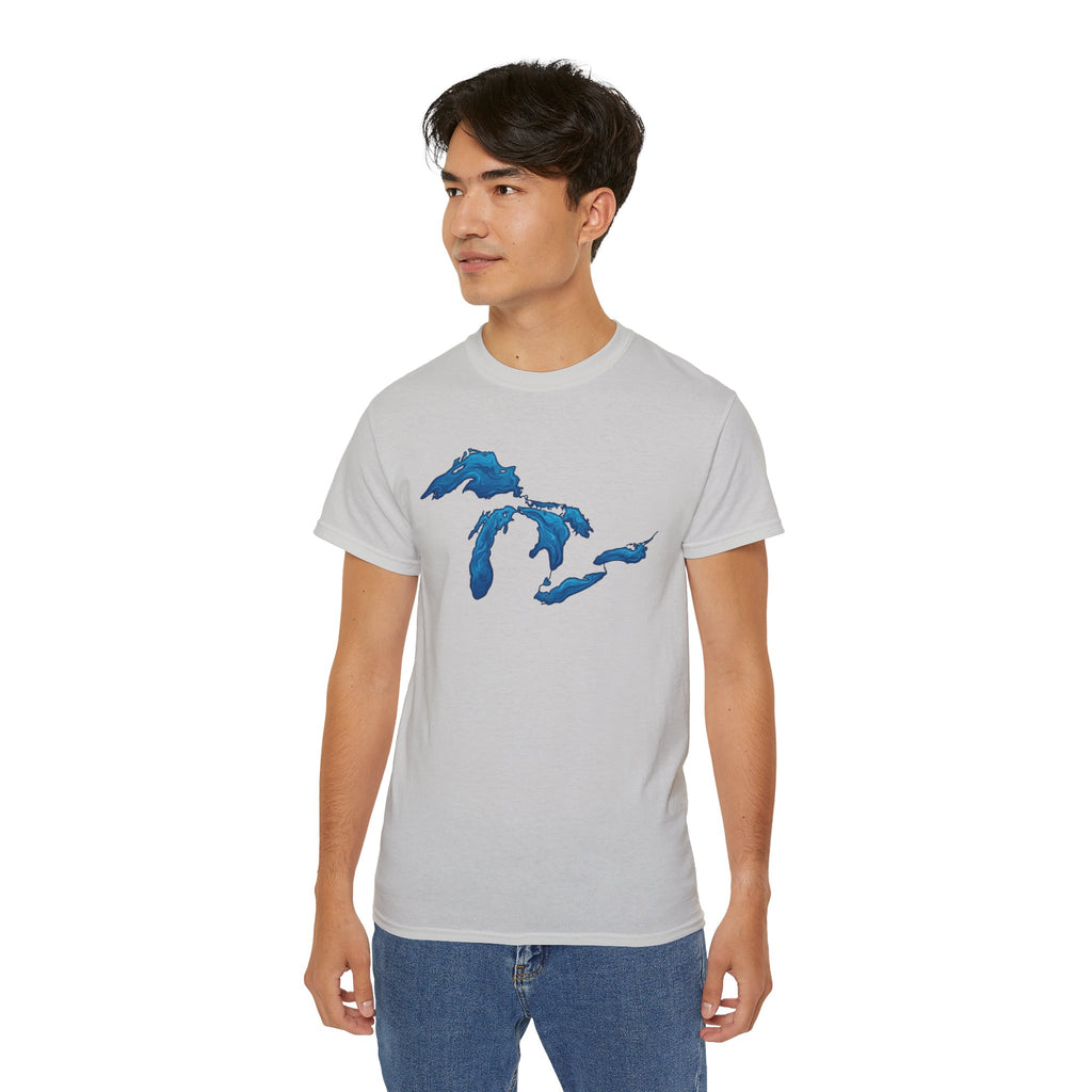 Great Lakes Map T-Shirt — Stylized Blue Lakes Tee