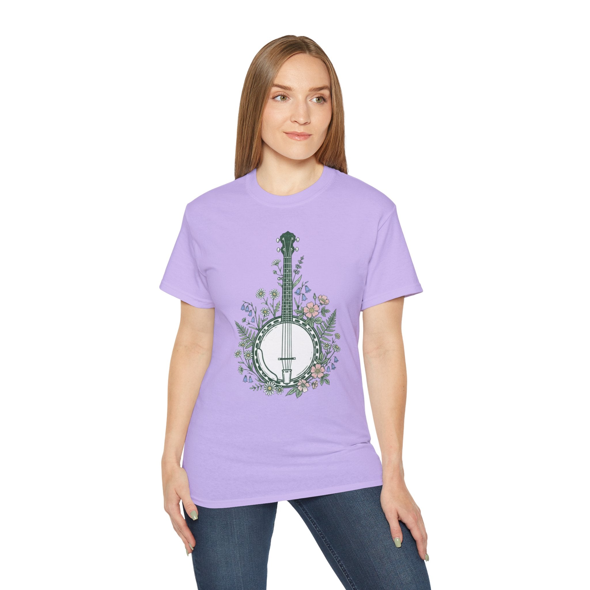 Floral Banjo Tee — Botanical Music Graphic T-Shirt